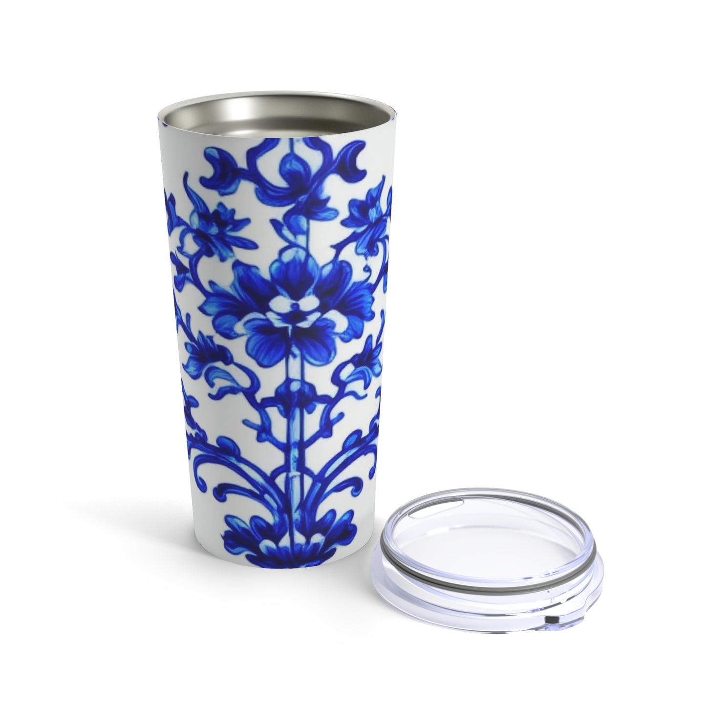 Portuguese Blue and White Tile Pattern Beverage Hot and Cold Travel Tumbler 20oz