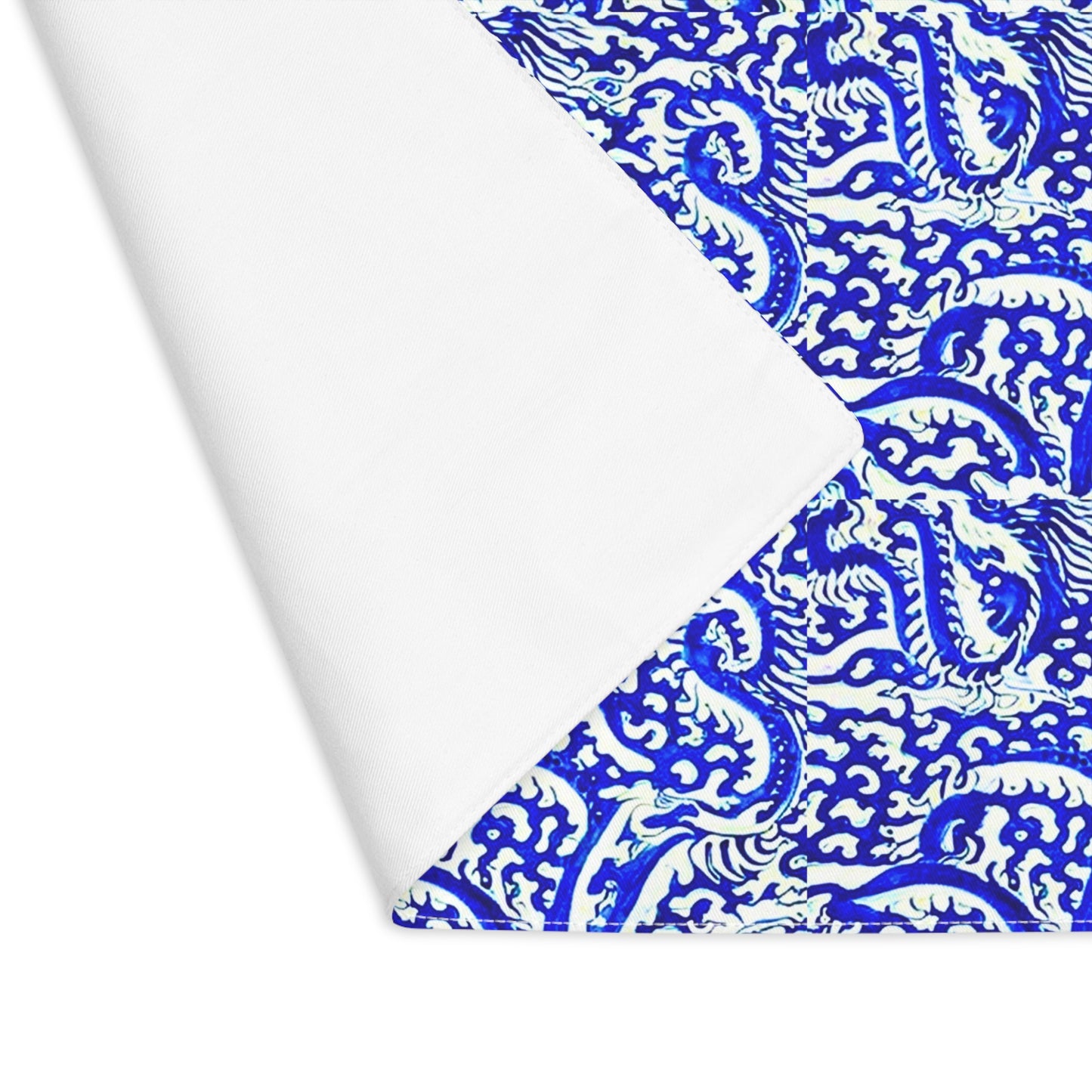 Sea of Chinese Dragons Ming Dynasty Blue and White Porcelain Tablescape Pattern Placemat, 1pc