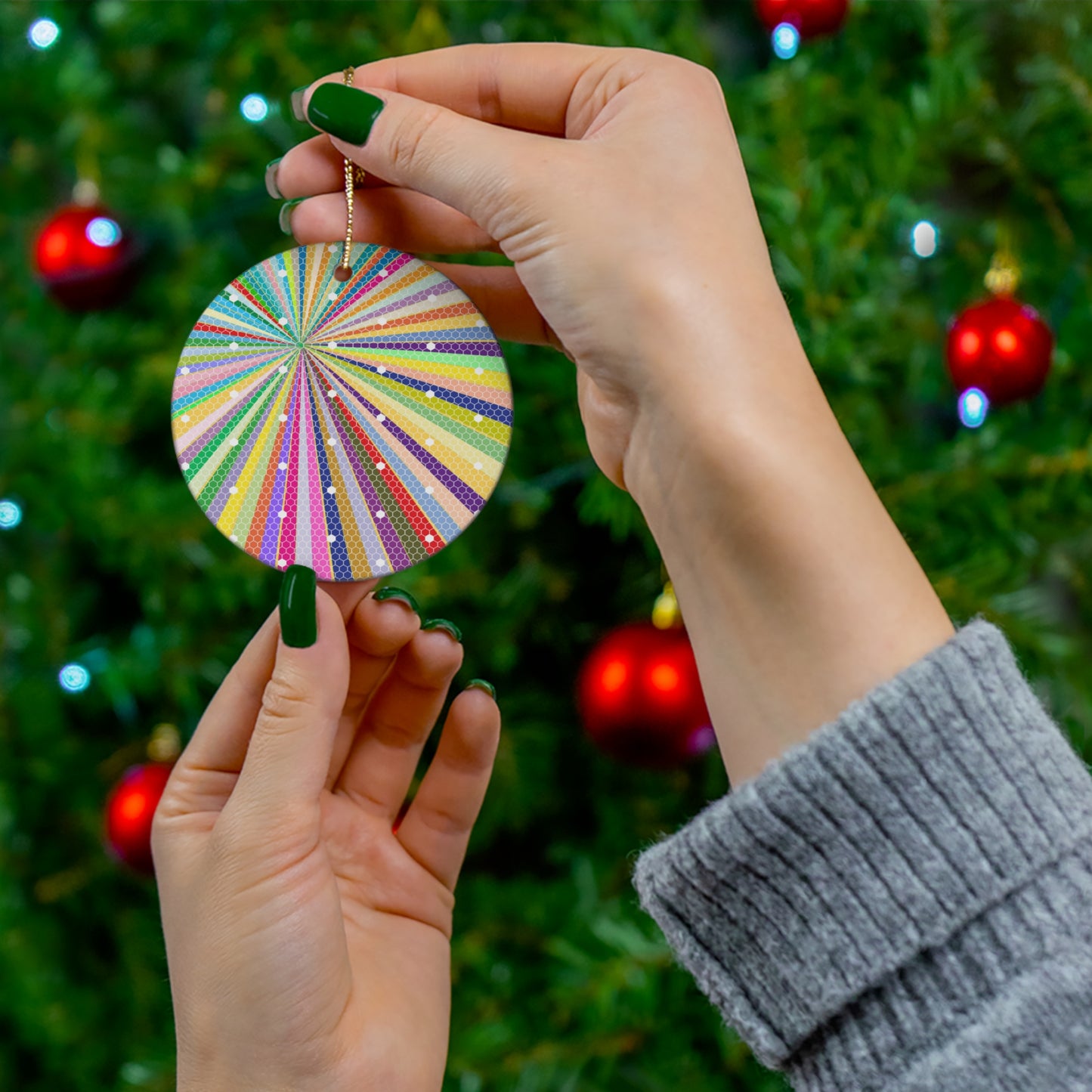 Spiral Spectrum Rainbow Holiday Ceramic Ornament