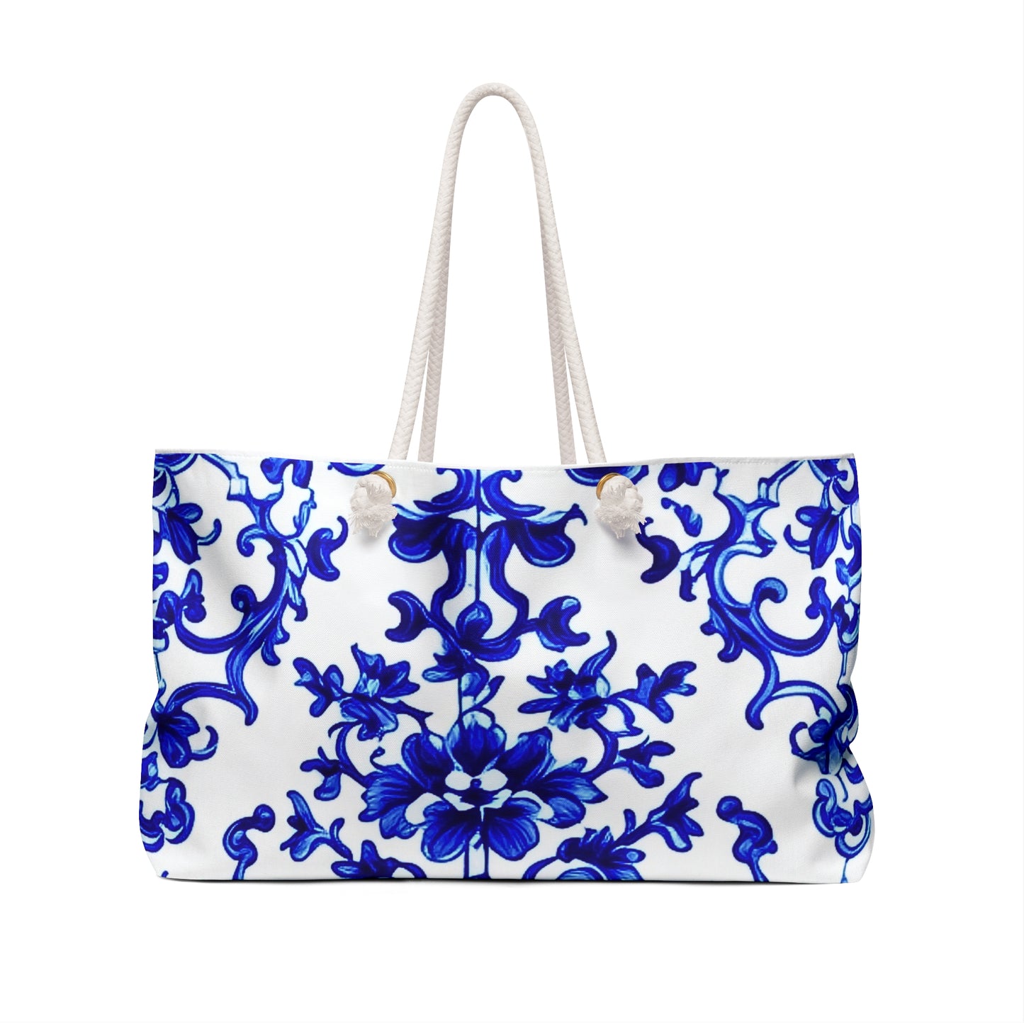 Portuguese Blue and White Tile Pattern Shopper Market Beach Weekender Bag