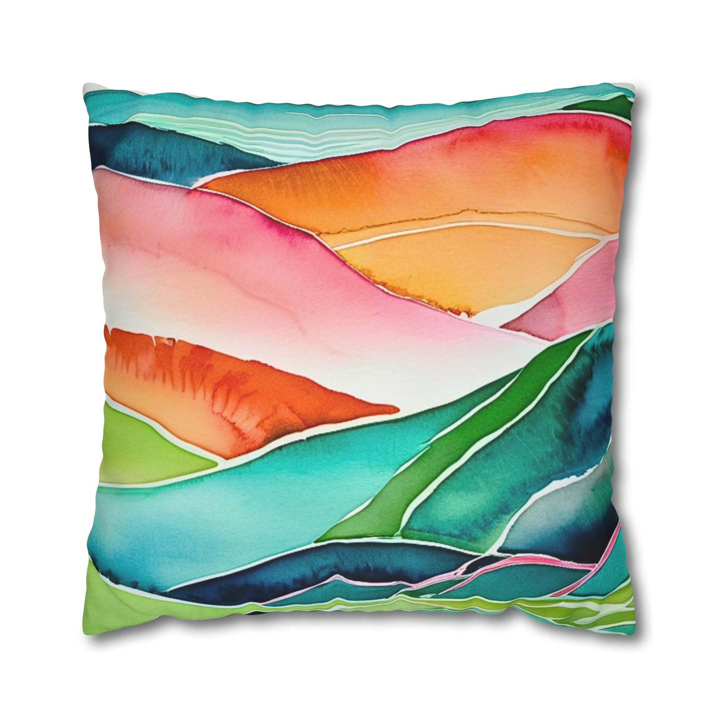 Sunset Sea Meditations Watercolor Landscape Decorative Spun Polyester Pillow Cover