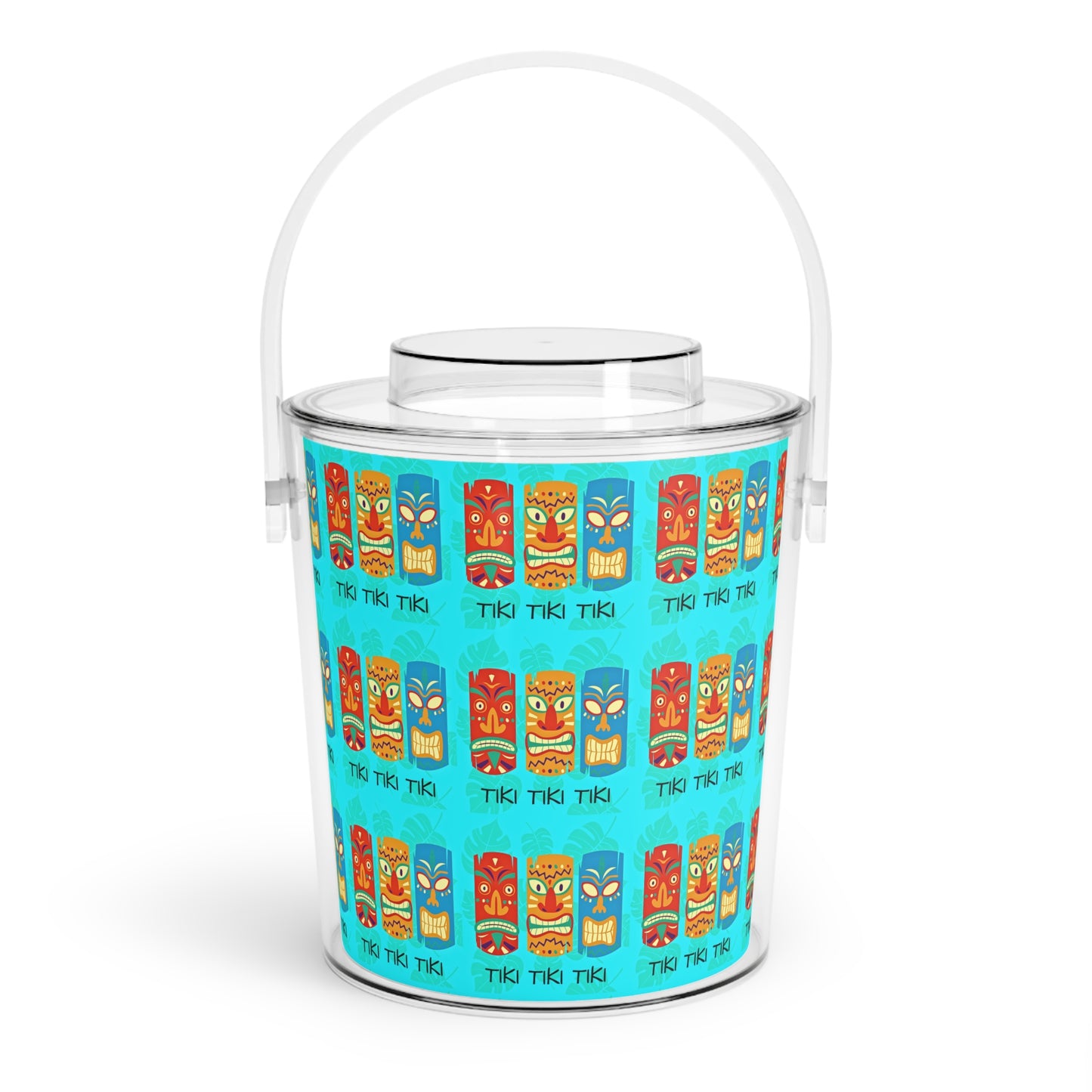 Tiki Tiki Tiki Lounge Midcentury Modern Polynesian Tropical Pattern Cocktail Party Entertaining Ice Bucket with Tongs