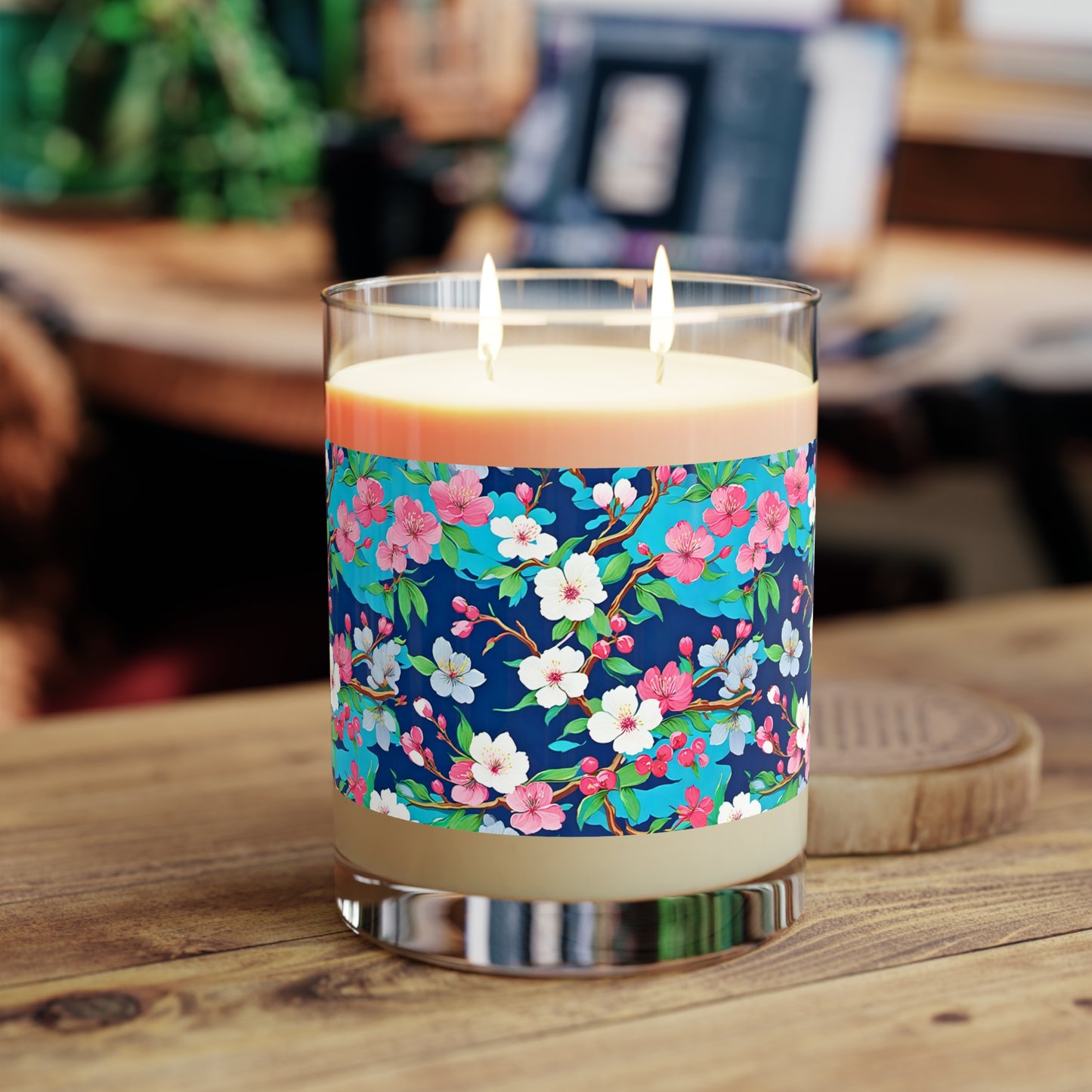 Cherry Blossoms Japanese Floral Decorative Aromatherapy Natural Essential Oils Scented Accent Candle - Full Glass, 11oz