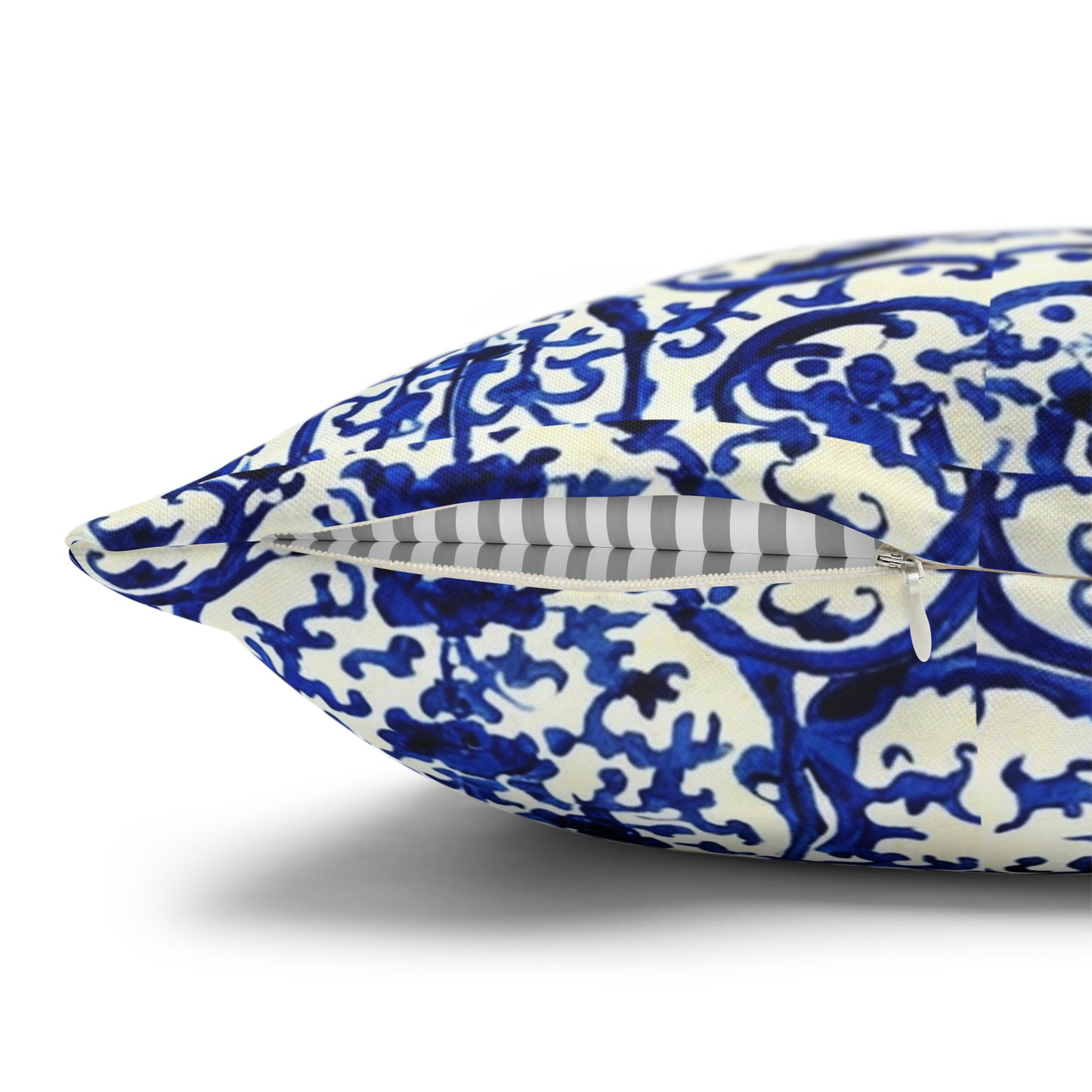 Portuguese Blue and White Tile Pattern Decorative Spun Polyester Pillow Cover