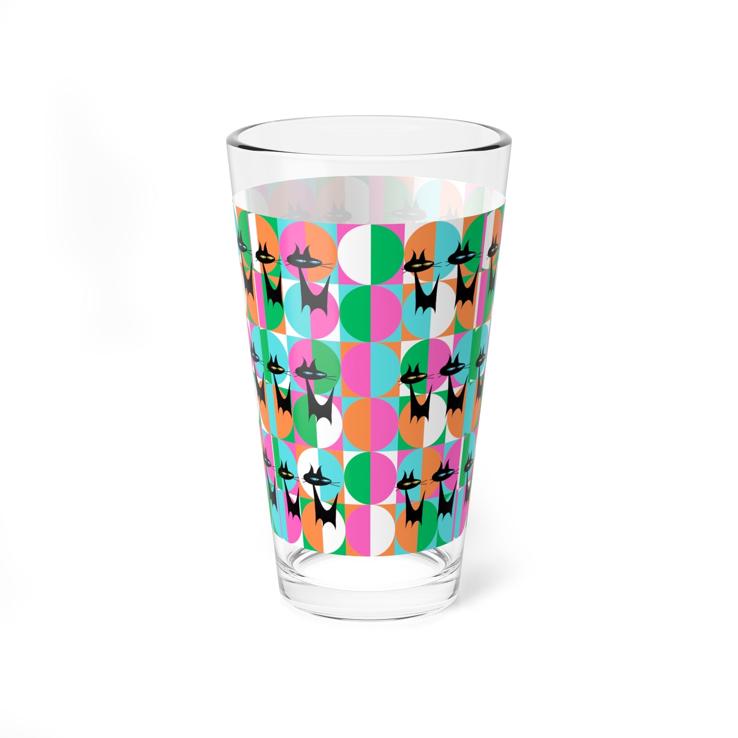 Mod Cats Midcentury Modern Cocktail Party Beverage Entertaining Mixing Glass, 16oz