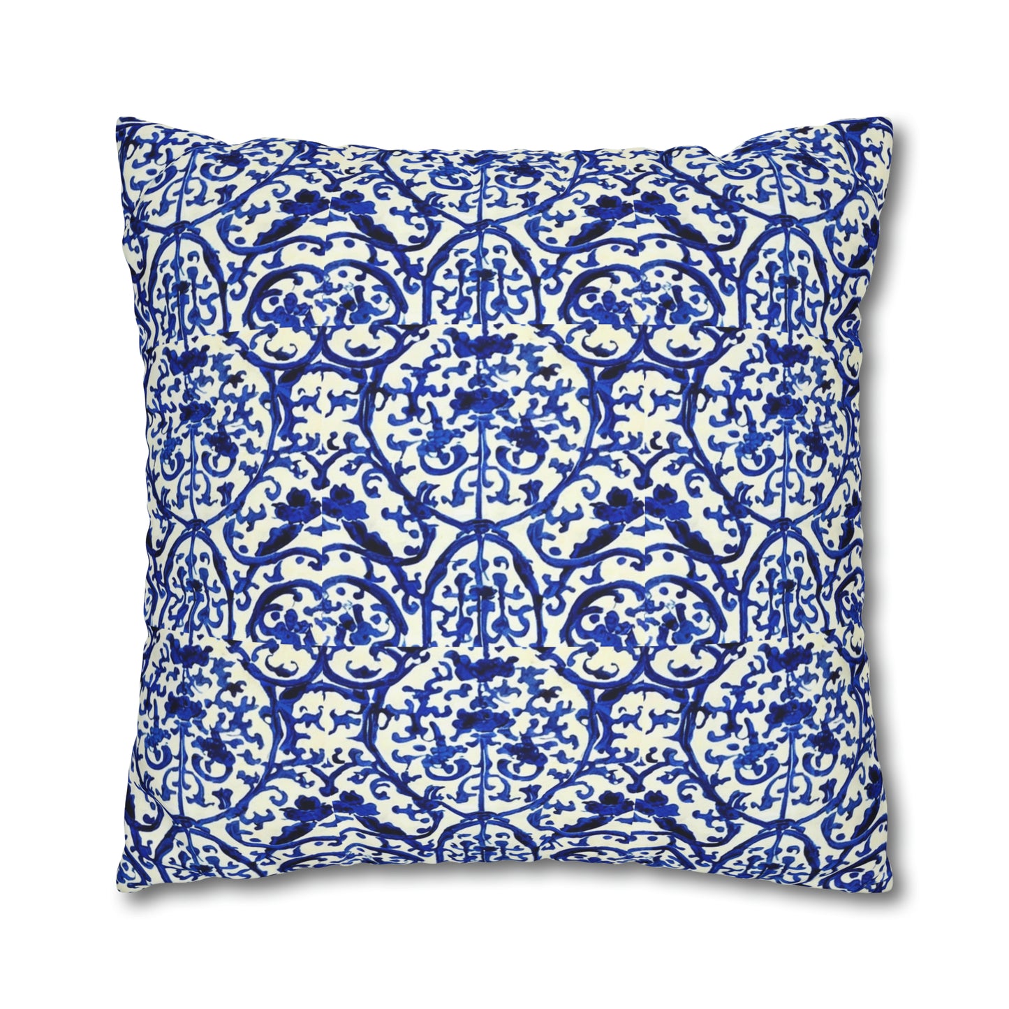 Portuguese Blue and White Tile Pattern Decorative Spun Polyester Pillow Cover