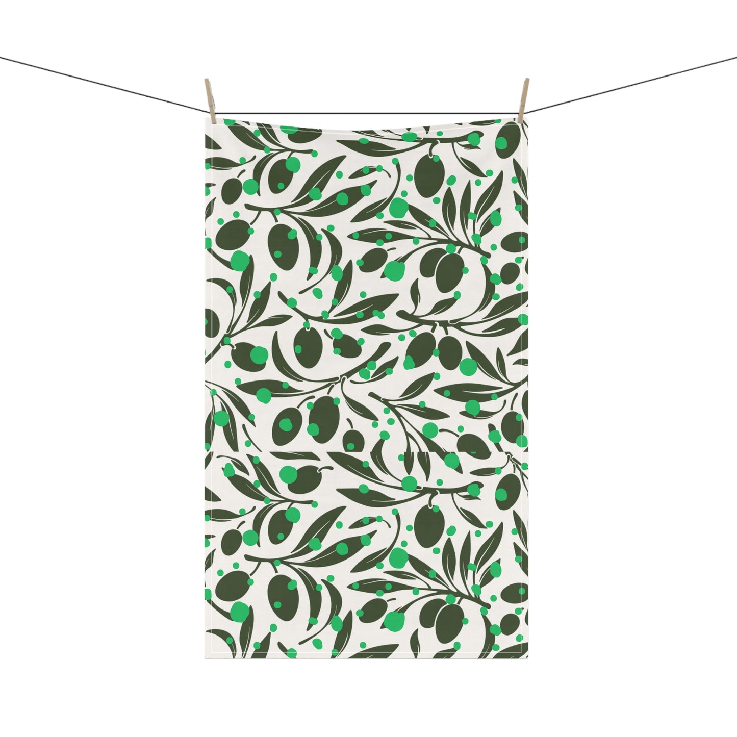 Olive Branches Midcentury Modern Black and Green Pattern Decorative Kitchen Tea Towel/Bar Towel