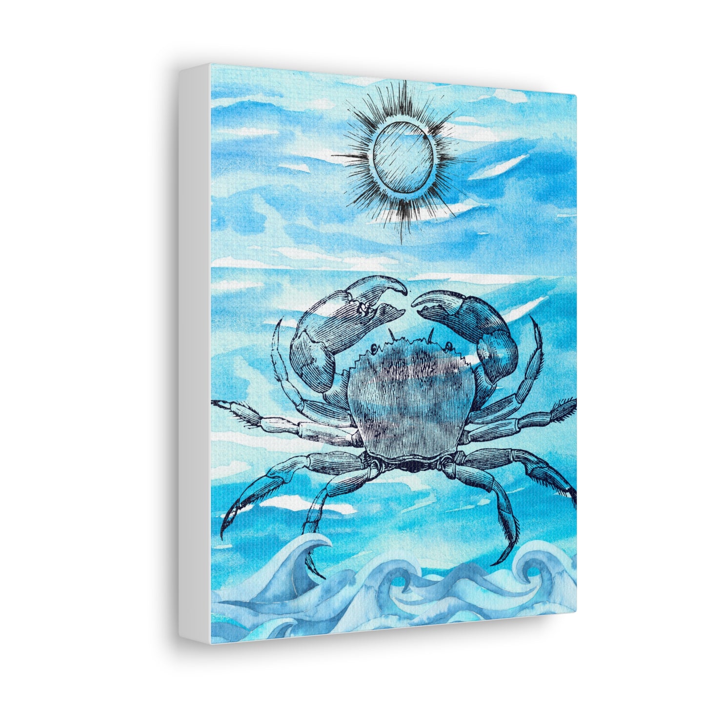 Coastal Summer Crab Watercolor Art Canvas Gallery Wraps