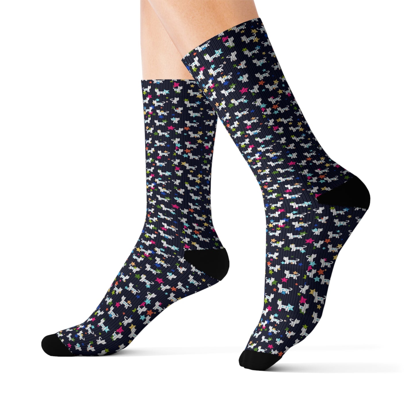 Starry Kit Kats Black Sublimation Socks