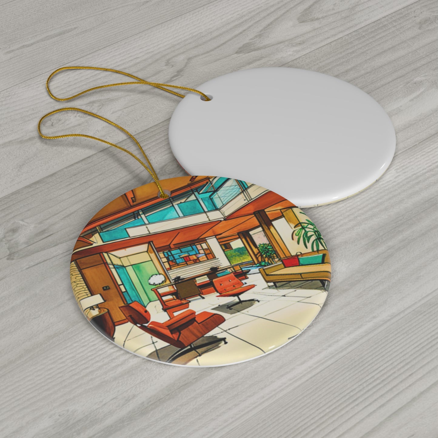 Atrium Sunroom Midcentury Modern Architect Interior Designer Rendering Turquoise Ceramic Ornament