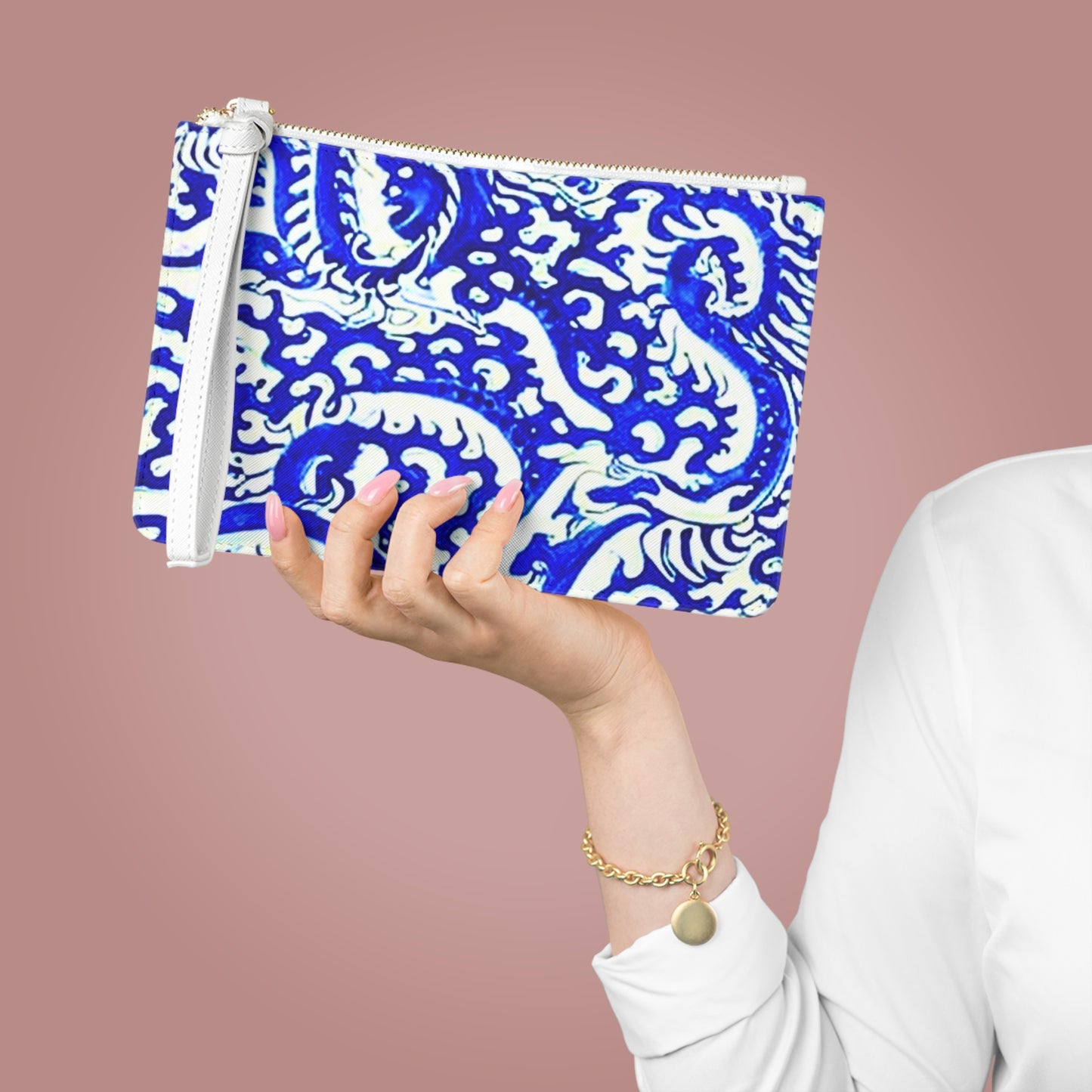 Sea of Chinese Dragons Ming Dynasty Blue and White Porcelain Pouch Clutch Bag