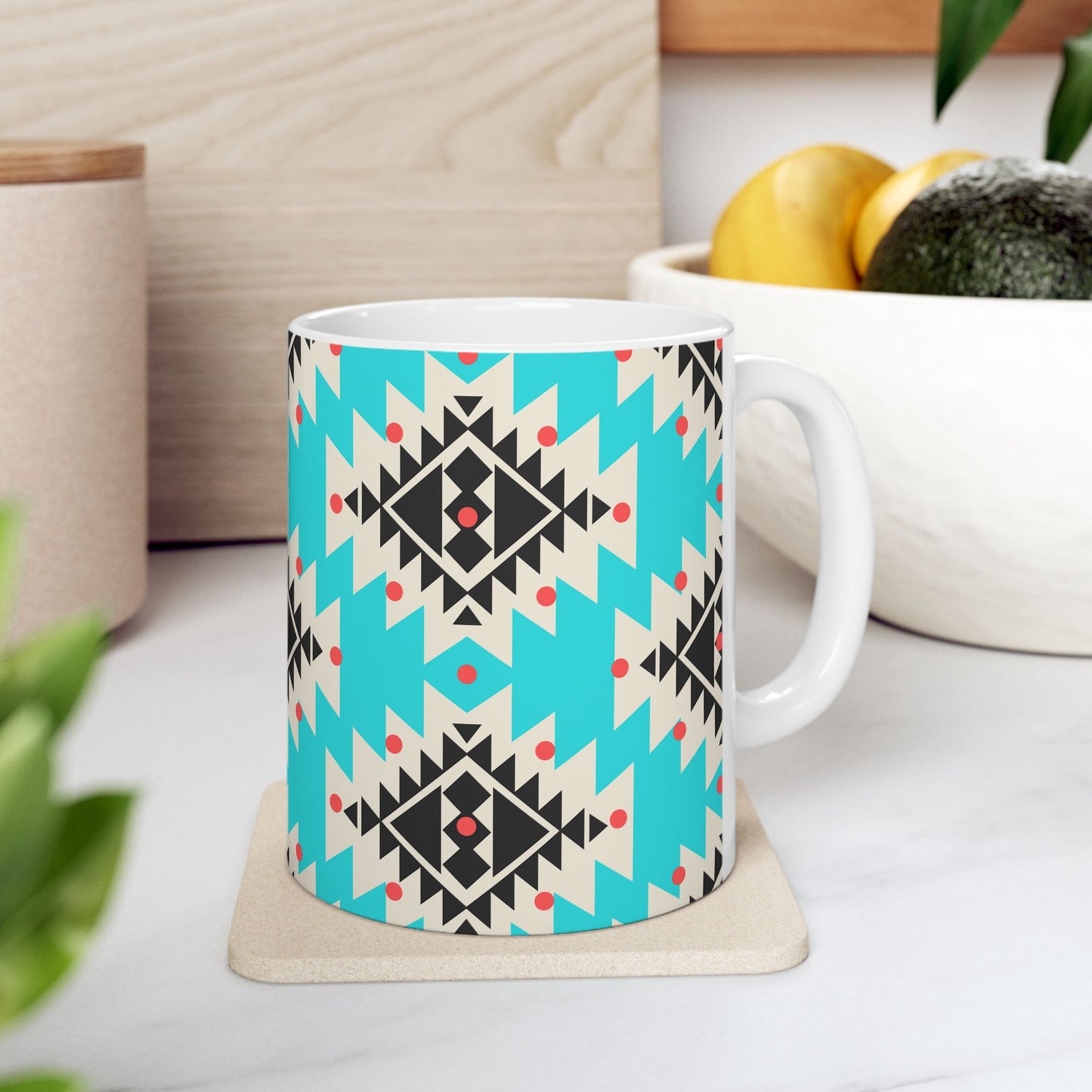 Navajo Concho Turquoise Ceramic Mug
