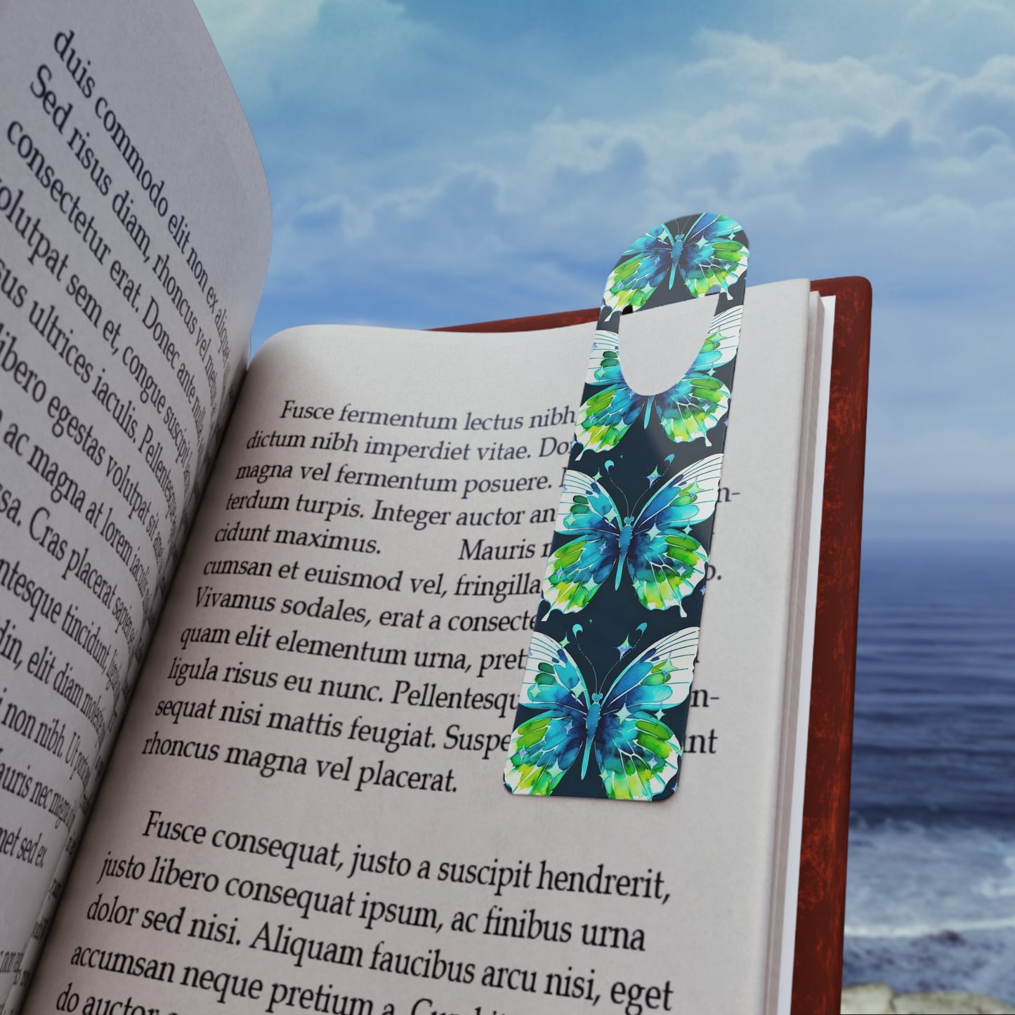 Twilight Awakening Blue Butterfly Watercolor Bookmark