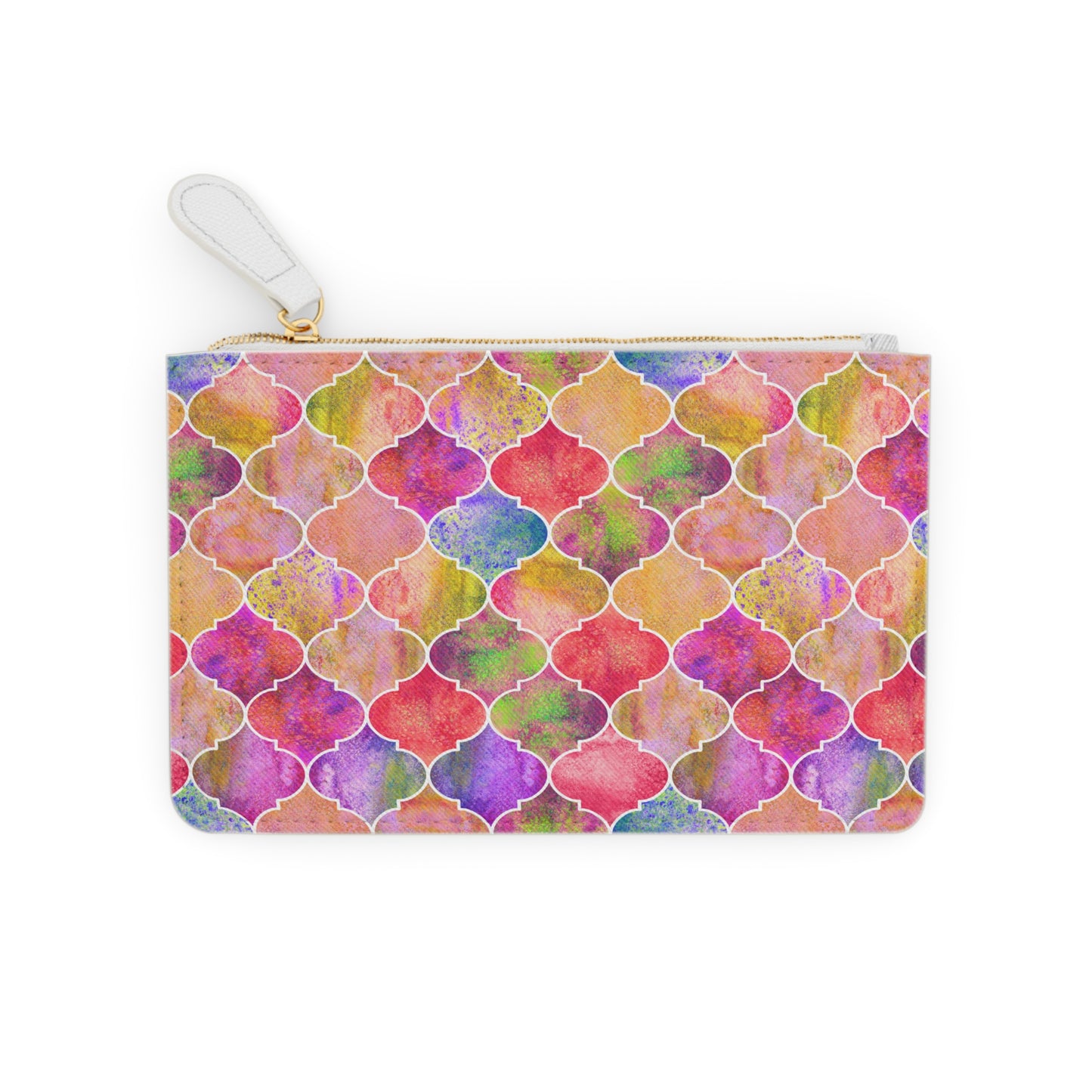 Arabesque Tile Marrakech Moroccan Multi Colored Vegan Leather Coin Purse Lipstick Mini Pouch Clutch Bag