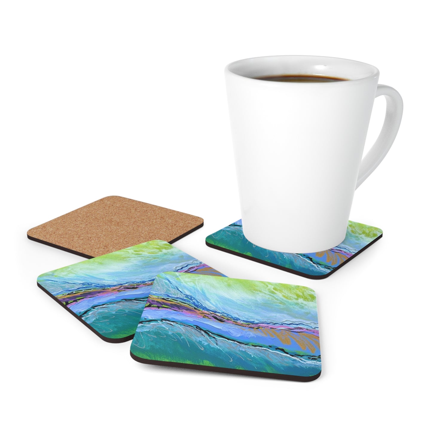 Abstract Me Painting Artist Beverage Cocktail Entertaining Corkwood Coaster Set