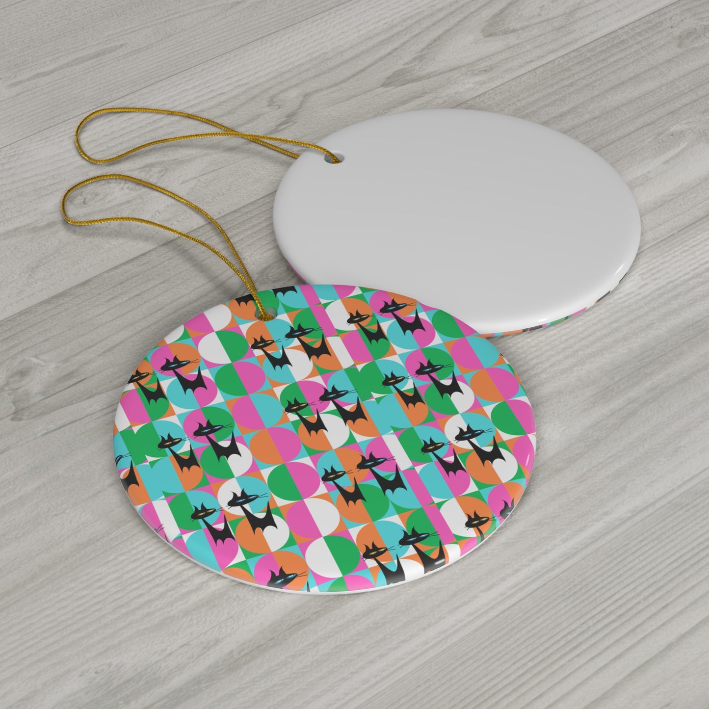 Mod Cats Midcentury Modern Atomic Black Cats Ceramic Ornament