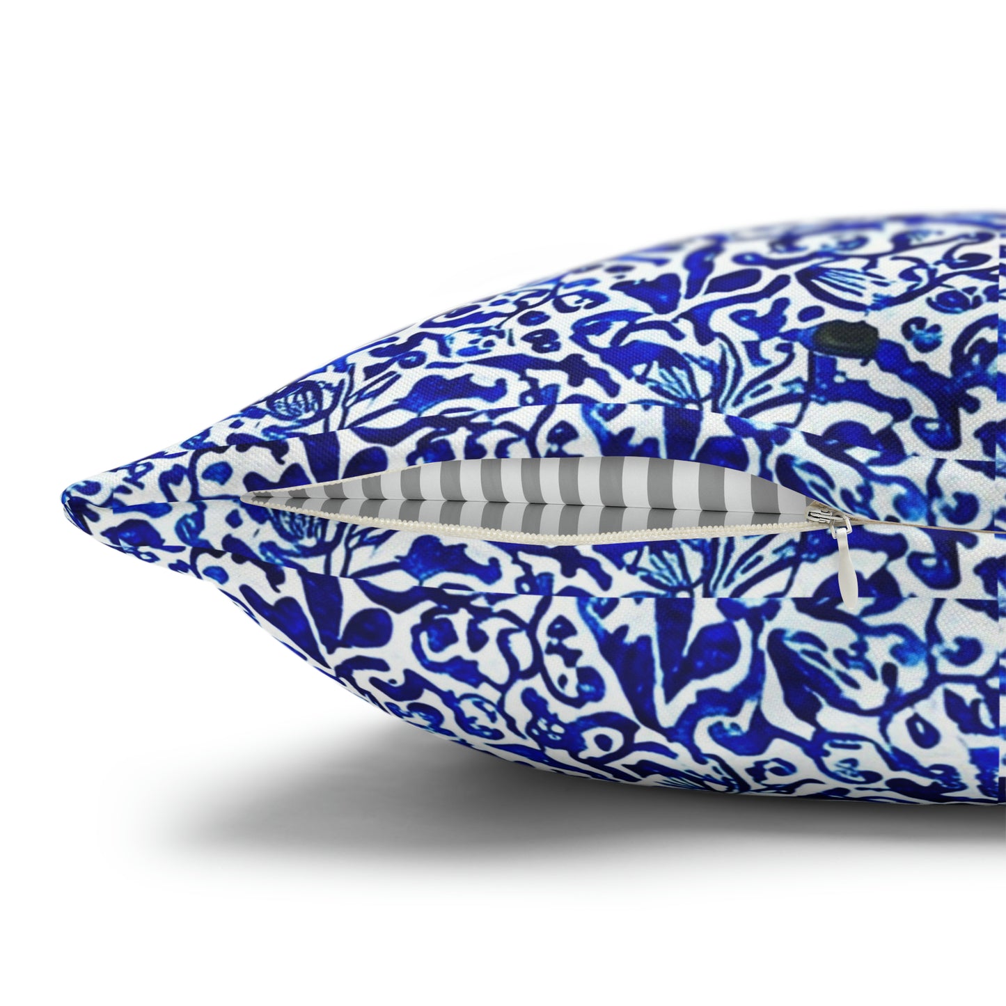 Blue Caribbean Sea Tile Cobalt Blue and White Coastal Decorative Spun Polyester Pillow Cover