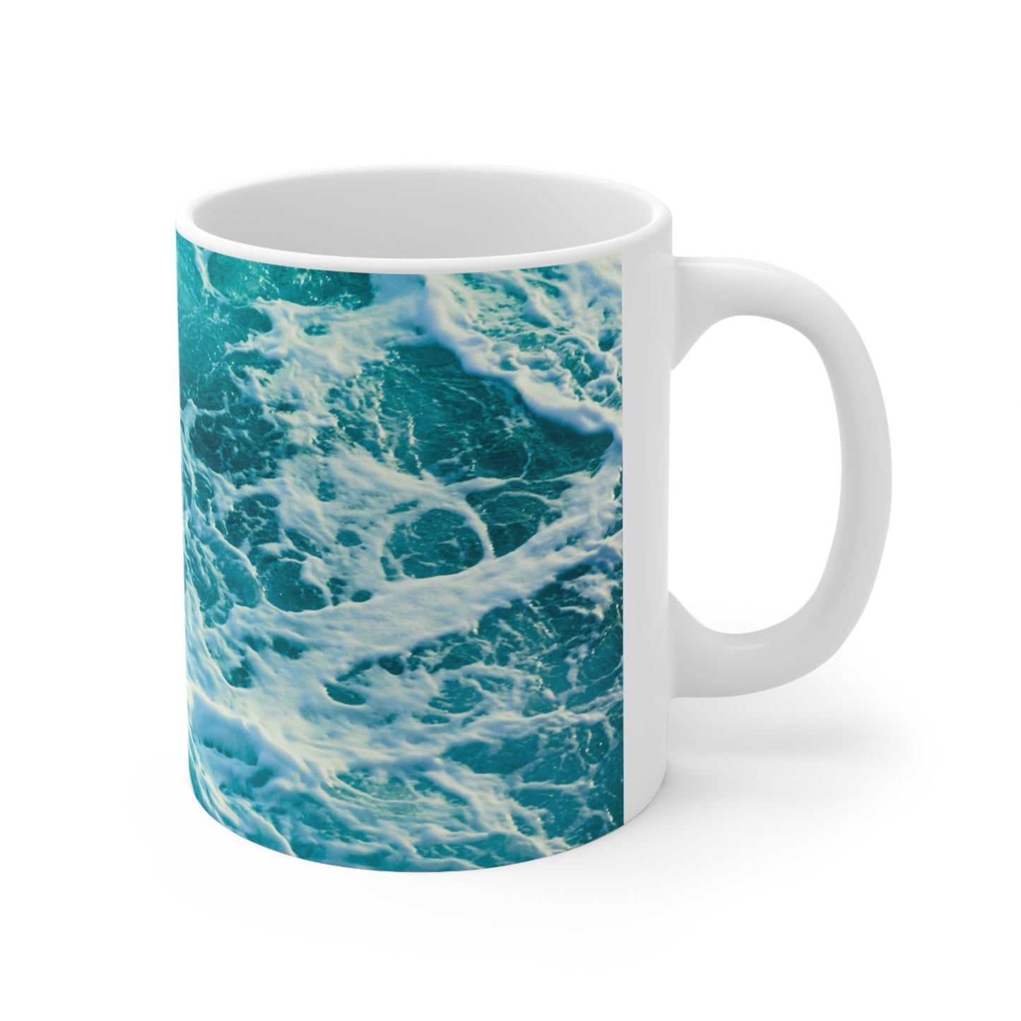 Ocean Blue Waves Coastal Hot Beverage Coffee Tea Decorative Ceramic Mug 11oz