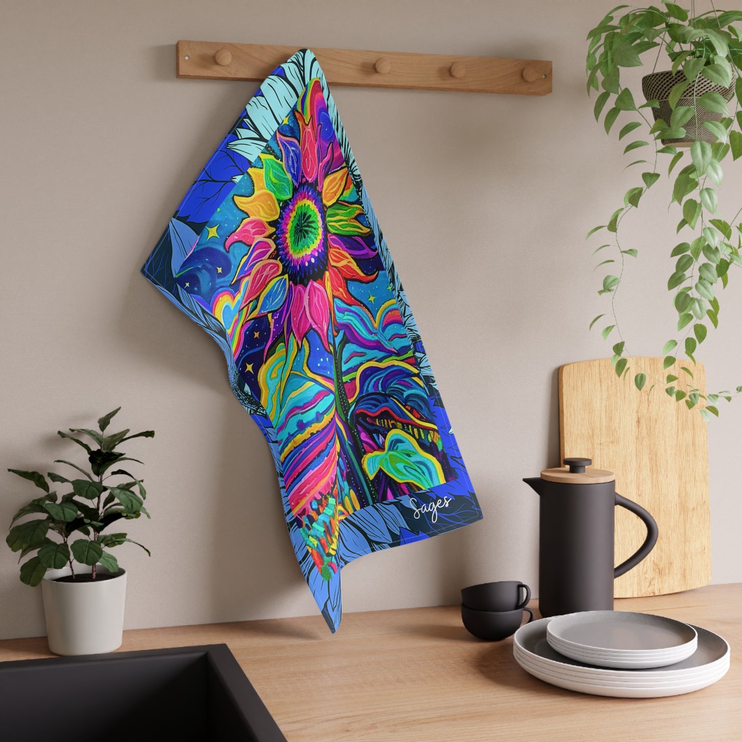 Electric Sunflower Collage Kitchen Towel / Tea Towel / Bar Towel