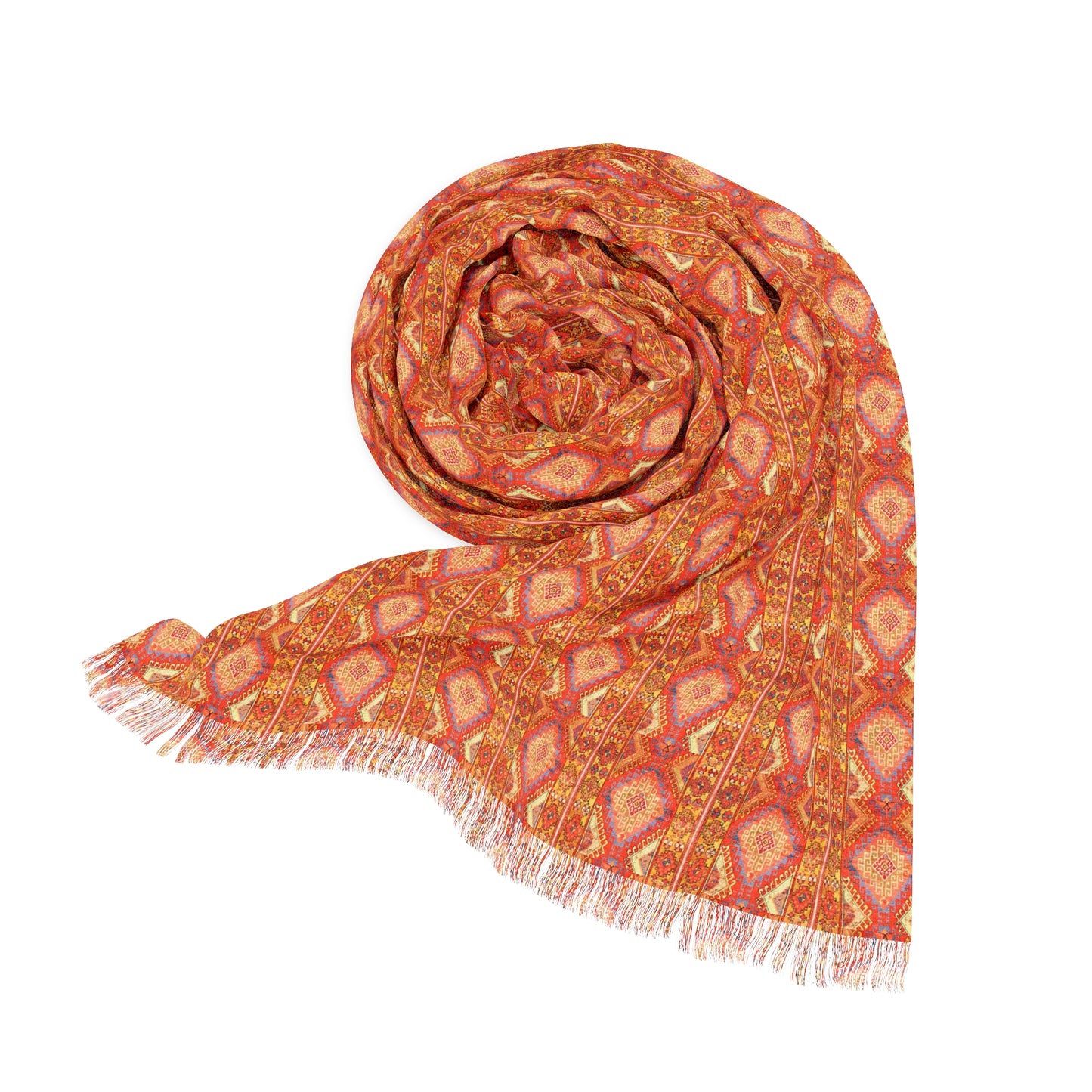 Berber Tribal Pattern Orange Decorative Fashion Light Scarf with Fringe