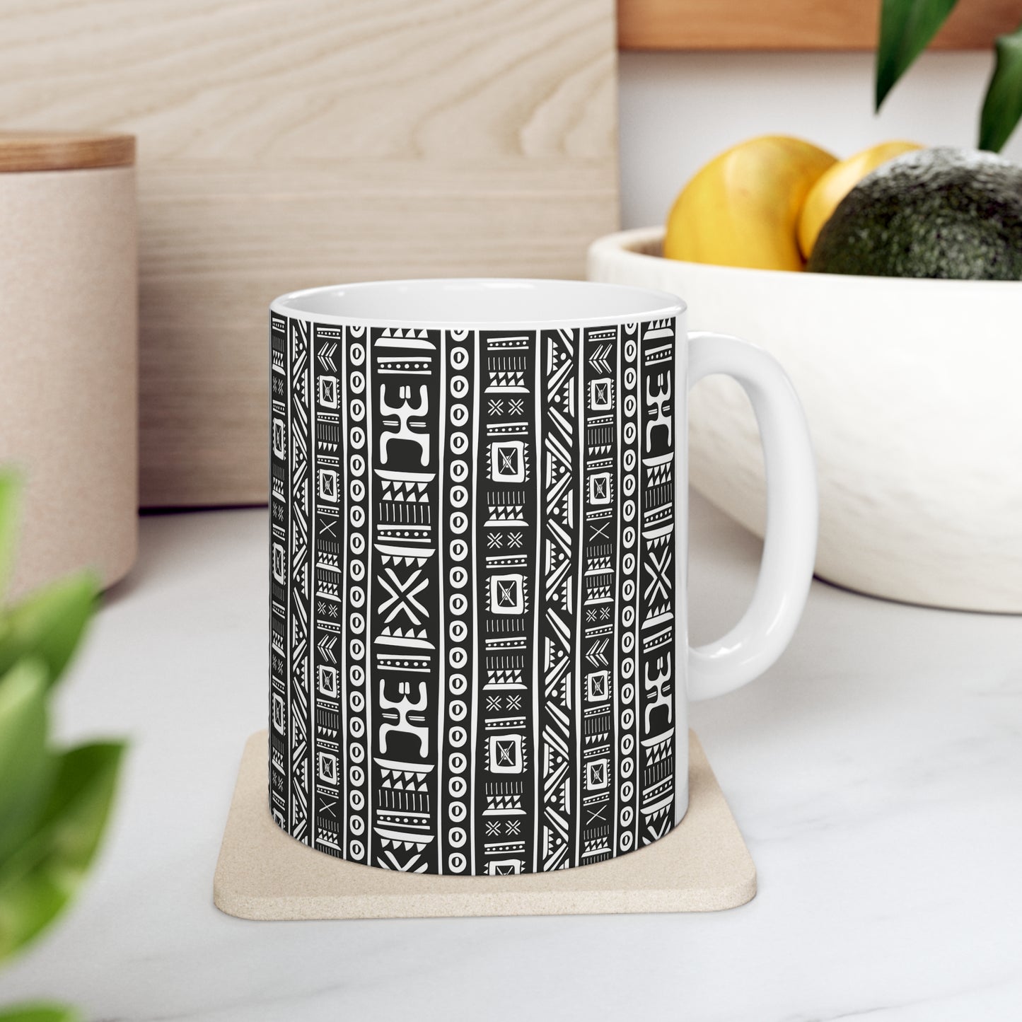 Tribal Vibrations Black and White Pattern Hot Beverage Coffee Tea Ceramic Mug 11oz