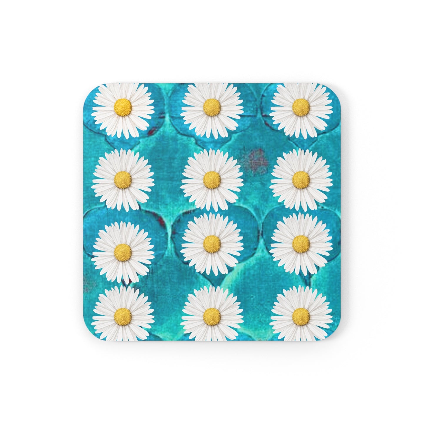 SageDaisy Living Logo Turquoise Arabesque Tile Pattern Cocktail Party Beverage Entertaining Corkwood Coaster Set