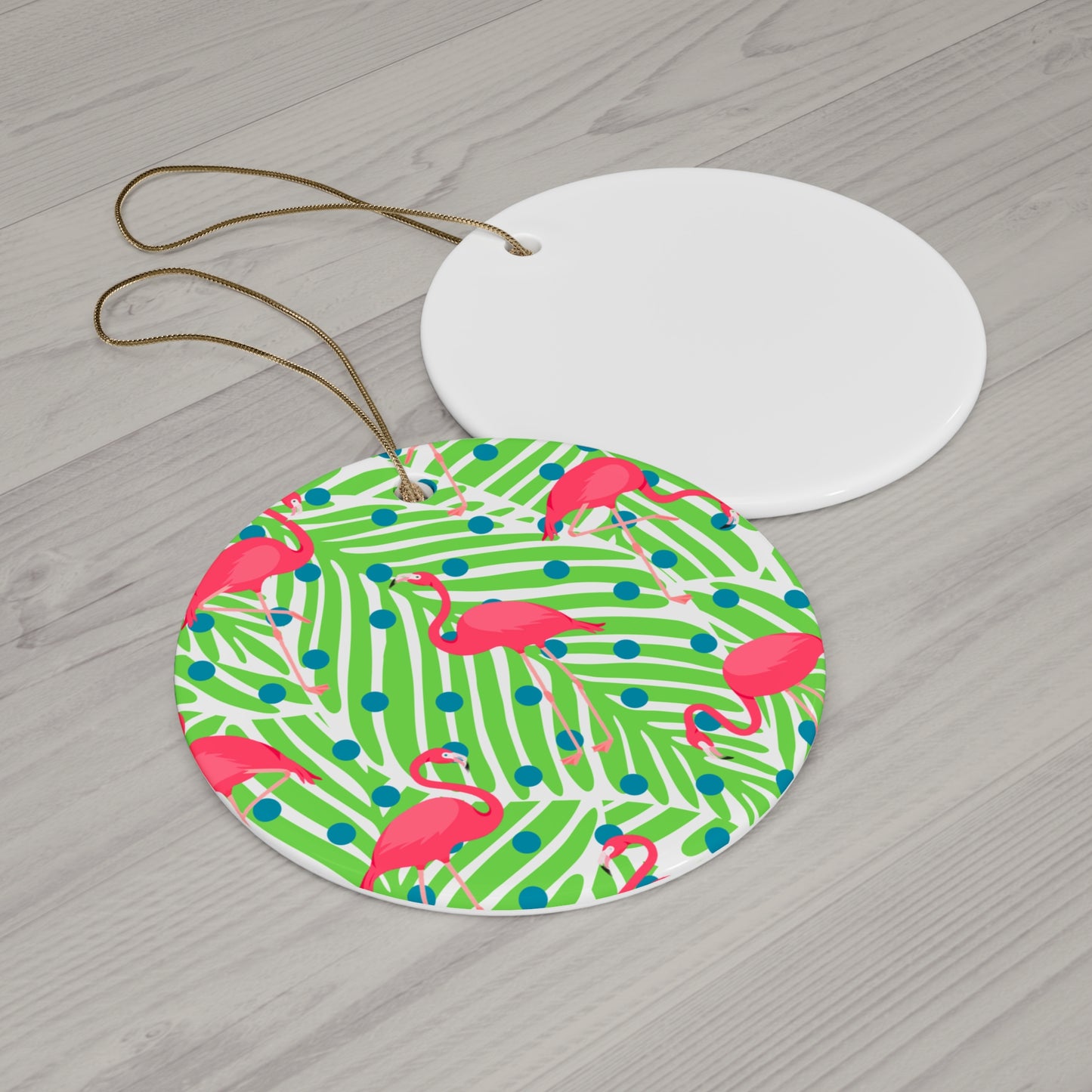 Dancing Pink Flamingos Ceramic Ornament