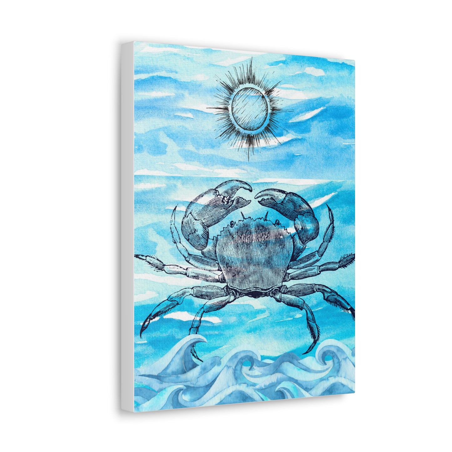 Coastal Summer Crab Watercolor Art Canvas Gallery Wraps
