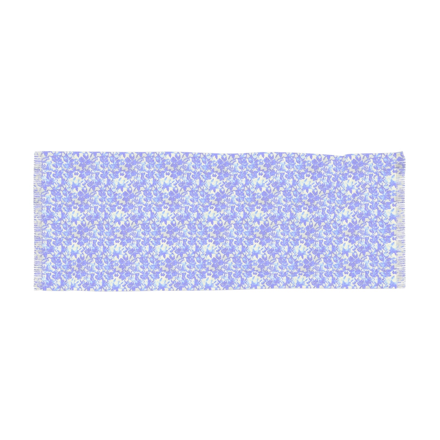 Blue Water Flower Fashion Light Scarf with Fringe