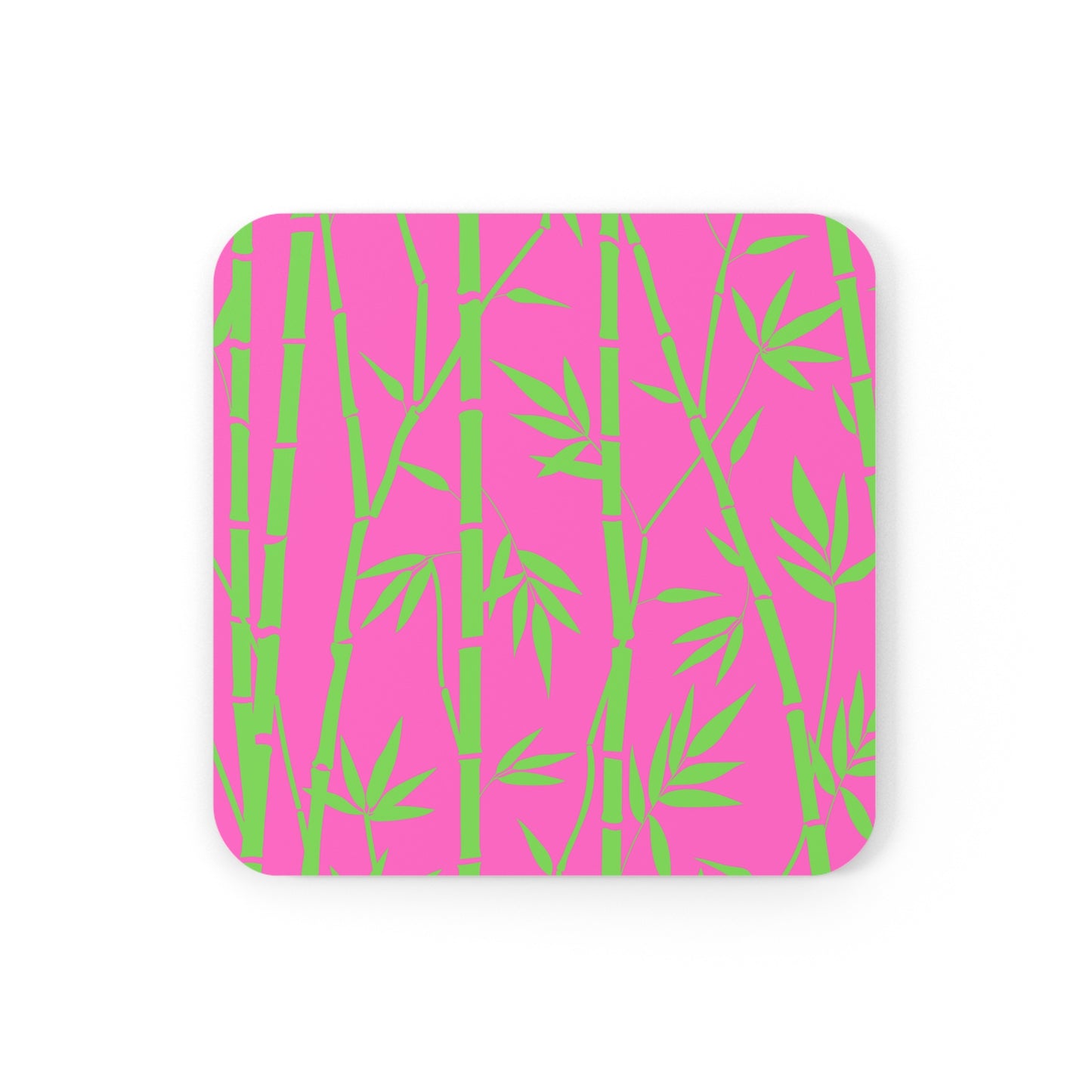Bamboo Zen Meditation Garden Hot Pink Cocktail Beverage Party Entertaining Corkwood Coaster Set
