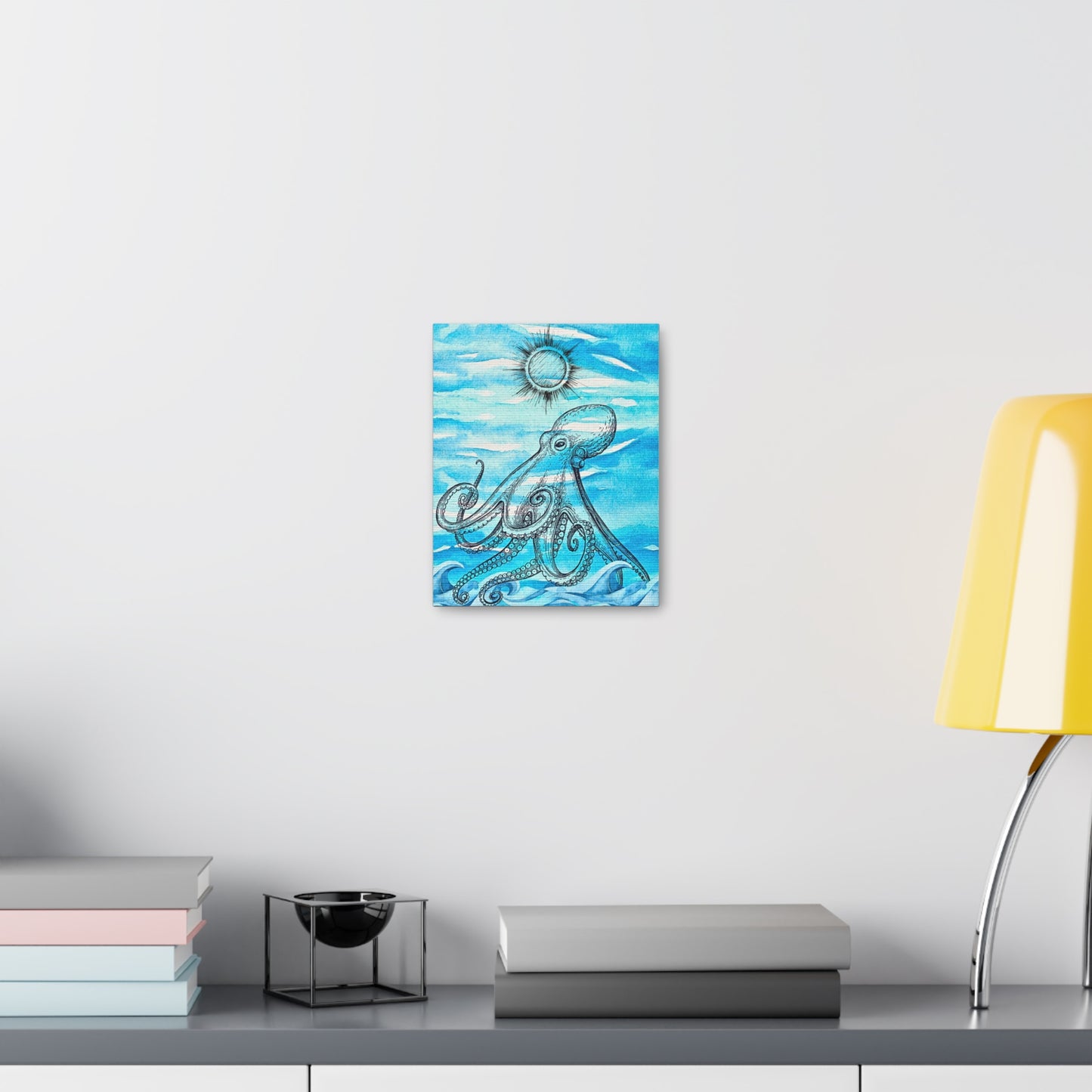 Coastal Summer Octopus Watercolor Art Canvas Gallery Wraps