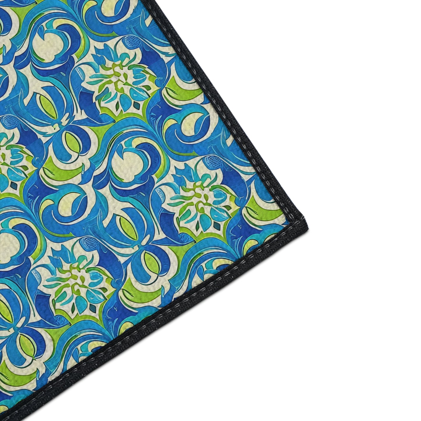 Naples Osteria Sea Blue Italian Tile Pattern Decorative Indoor Outdoor Home Heavy Duty Floor Mat