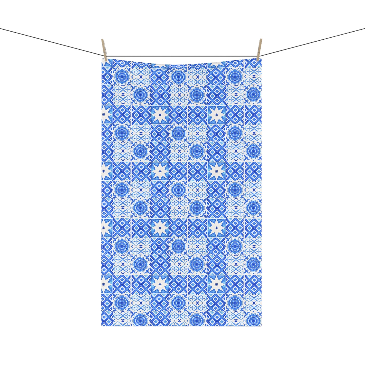 Moroccan Cobalt Blue and White Star Pattern Cement Tile Decorative Kitchen Tea Towel/Bar Towel