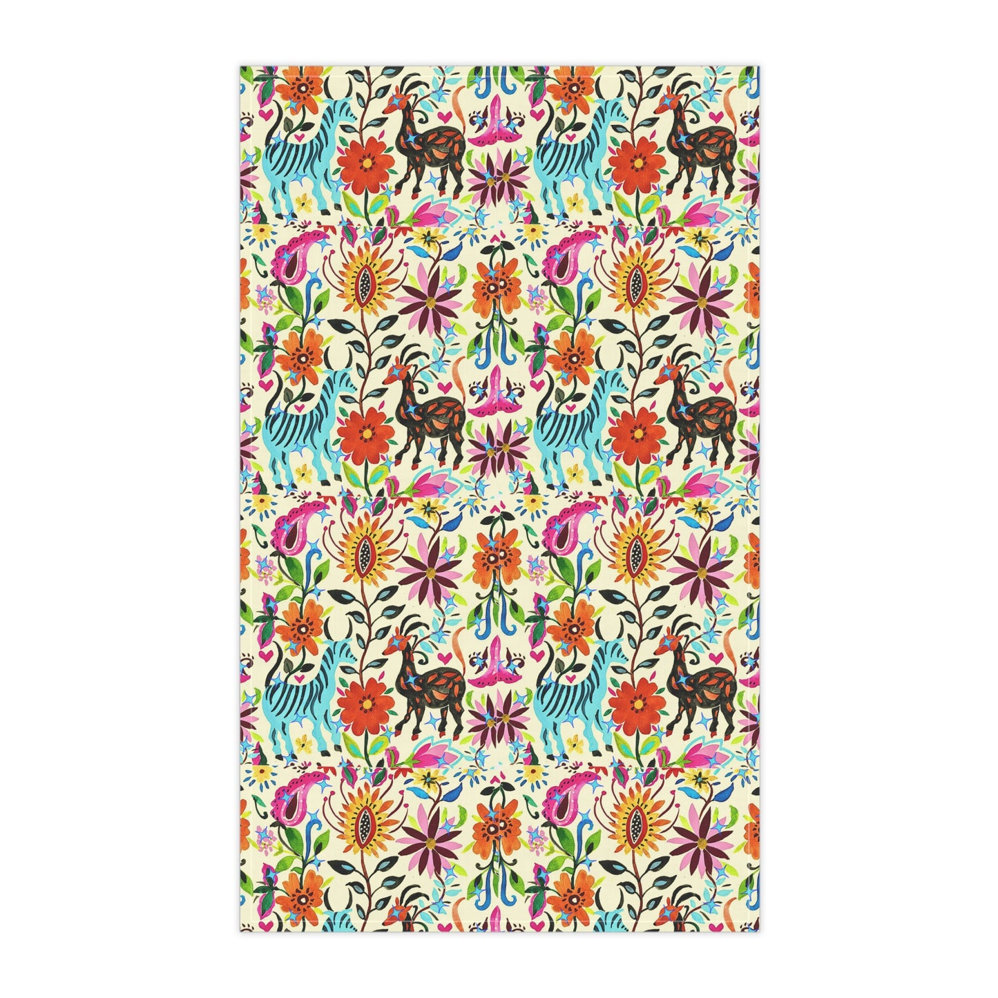 Festival of Springtime Folklore Floral Otomi Decorative Kitchen Tea Towel/Bar Towel