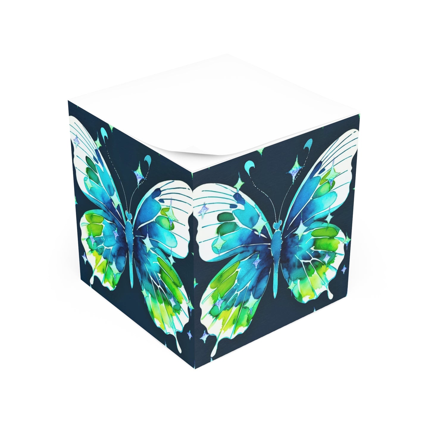 Twilight Awakening Blue Butterfly Watercolor Note Cube