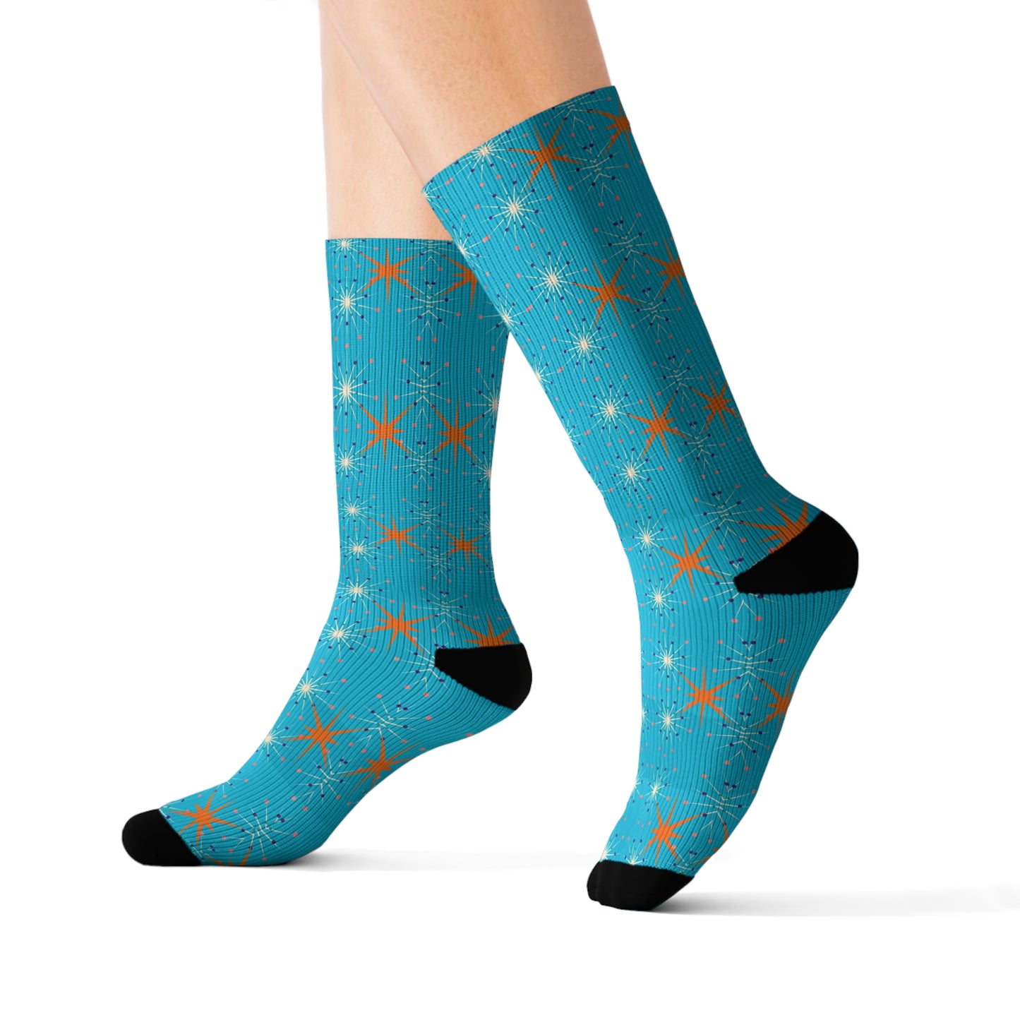 Midcentury Modern Atomic Stars Turquoise Sublimation Socks