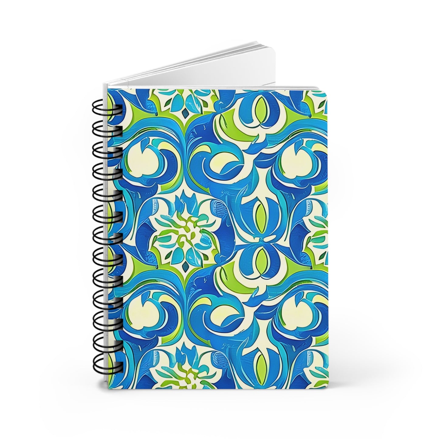 Naples Osteria Sea Blue Italian Tile Pattern Decorative Foodie Travel Writing Spiral Bound Journal