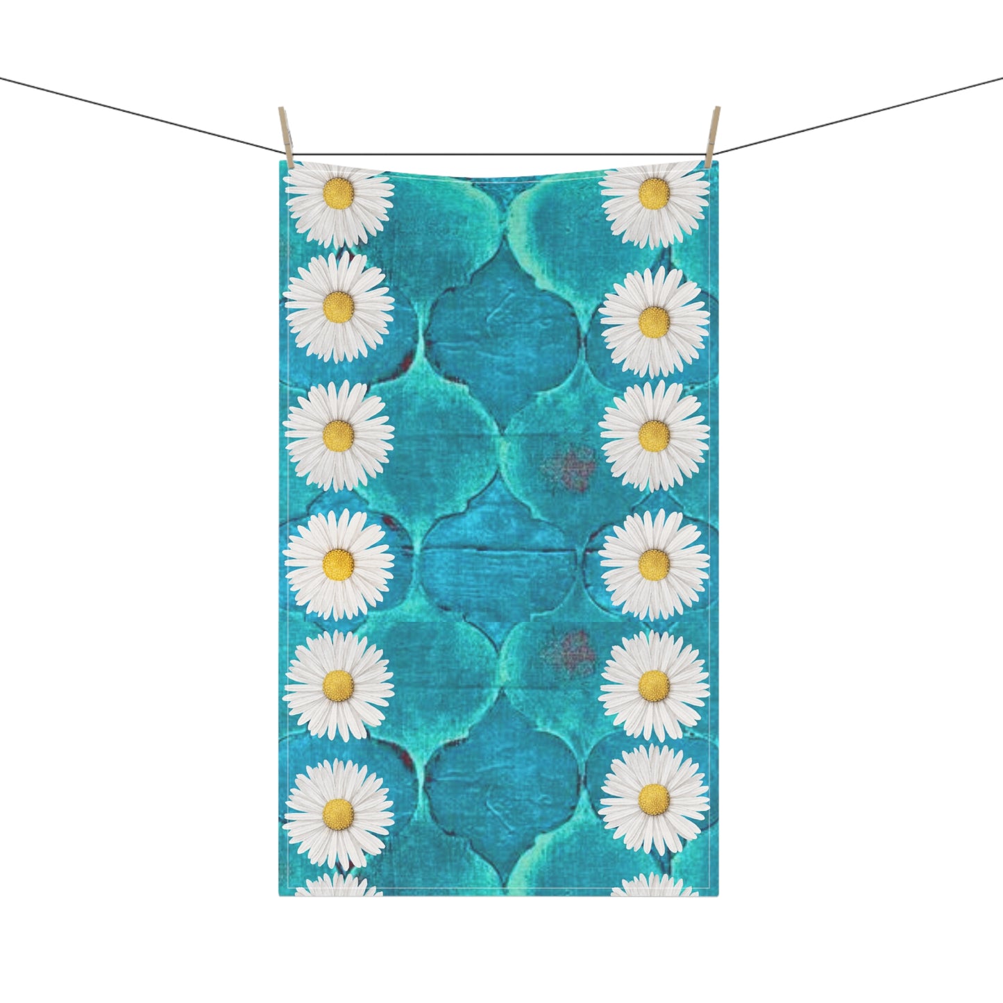 SageDaisy Living Logo Pattern Turquoise Arabesque Moroccan Tile Decorative Kitchen Tea Towel/Bar Towel