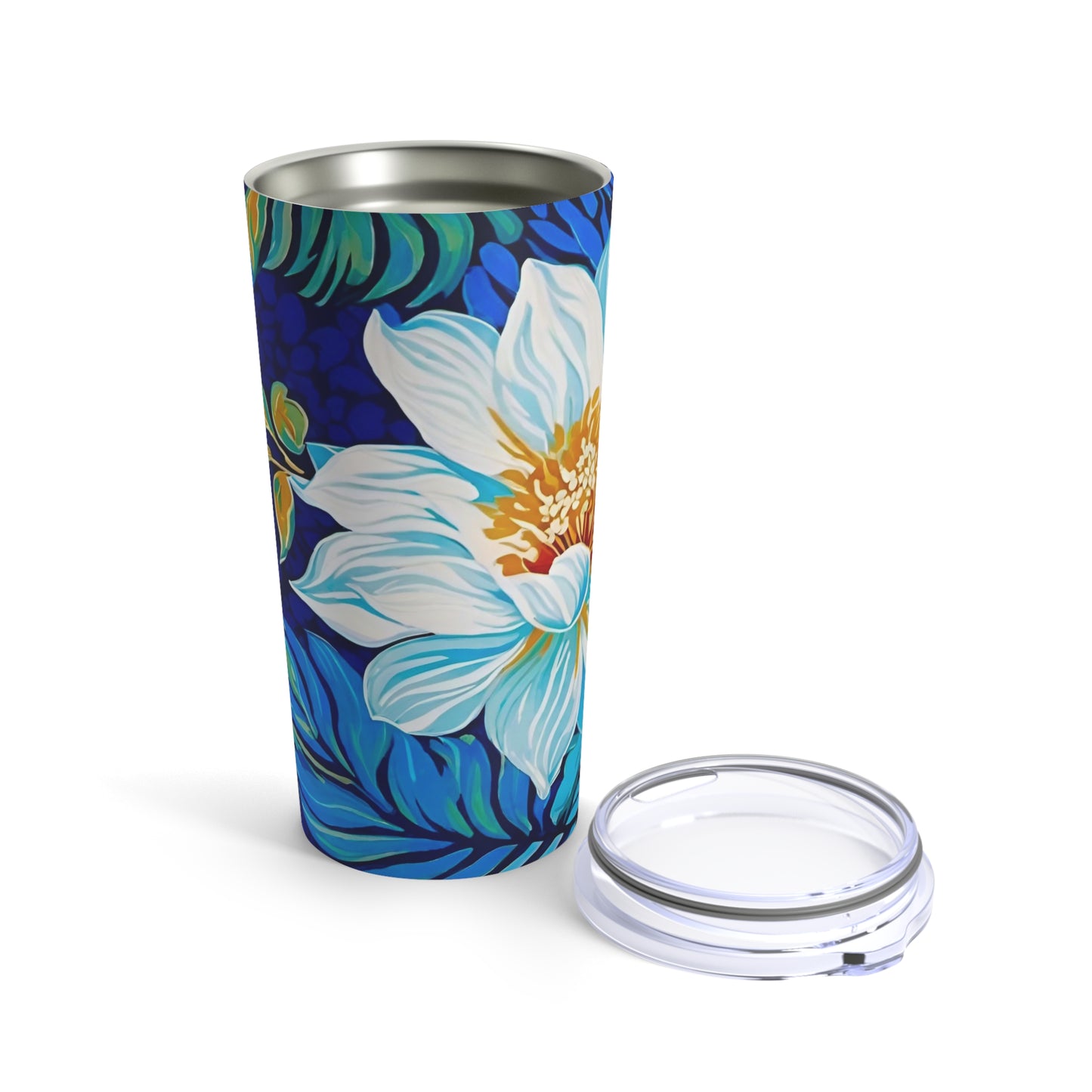 Hawaiian White Orchid Tropical Paradise Luau Hot Cold Beverage Travel Tumbler 20oz