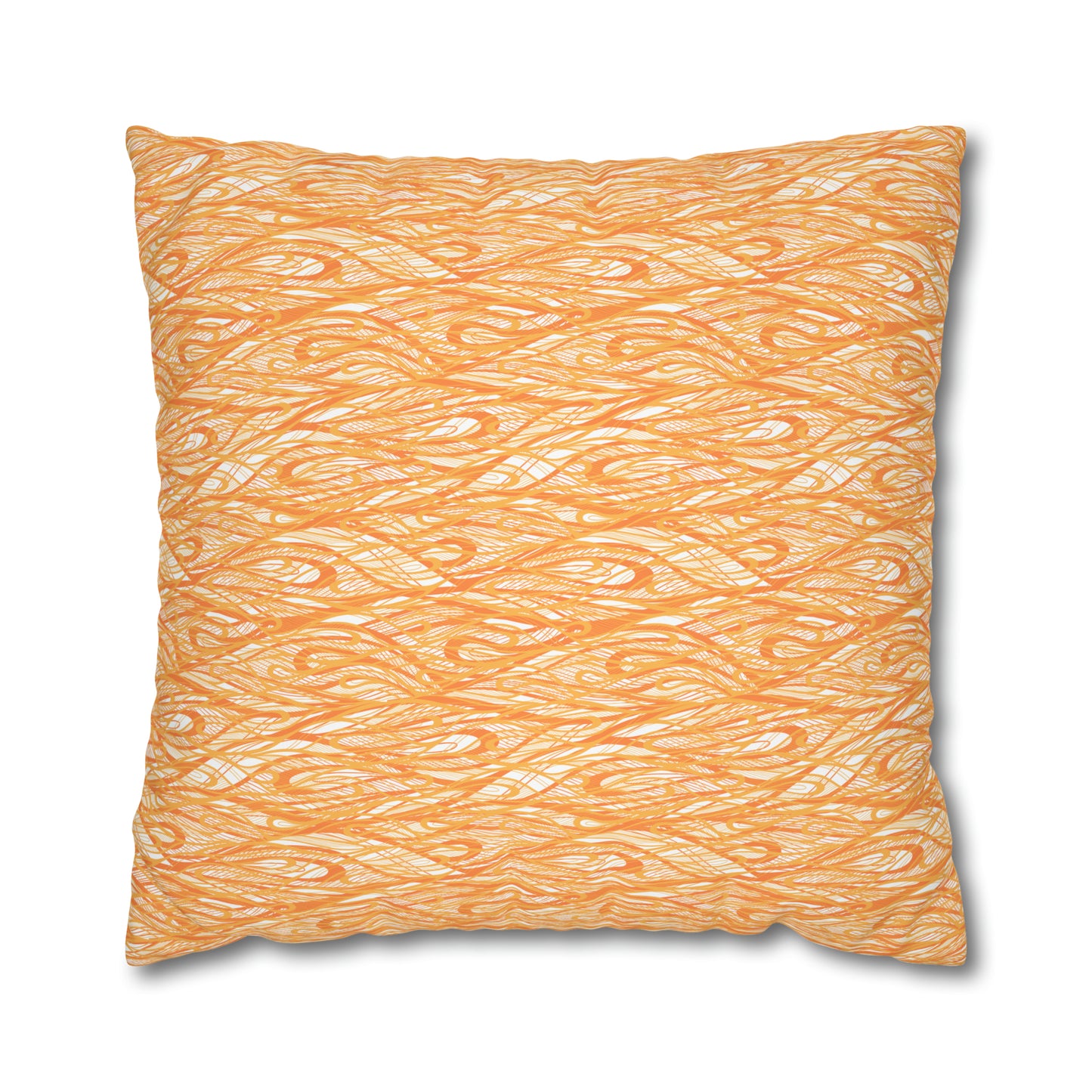 Wave Vibrations Orange Tangerine Modern Coastal Pattern Decorative Spun Polyester Pillow Cover