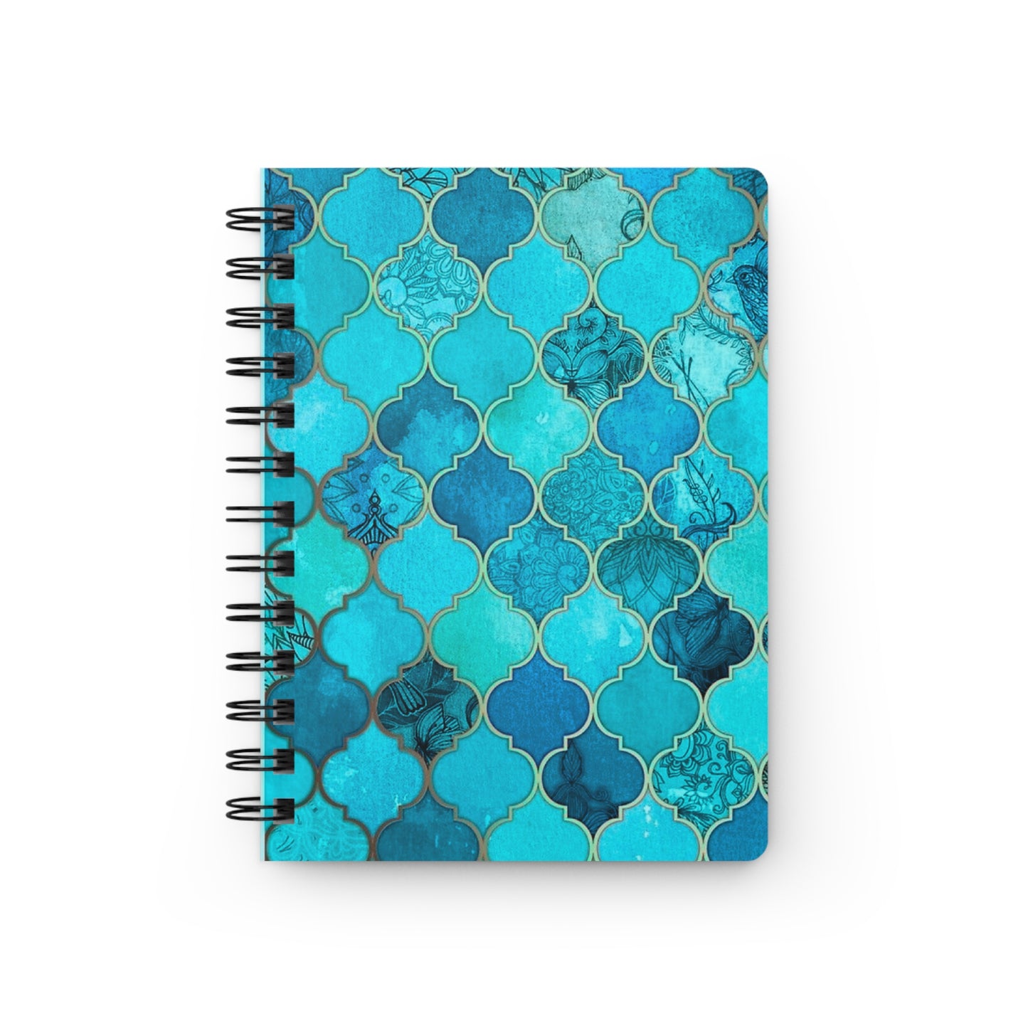 Teal and Turquoise Arabesque Tile Marrakech Moroccan Writing Travel Sketch Spiral Bound Journal