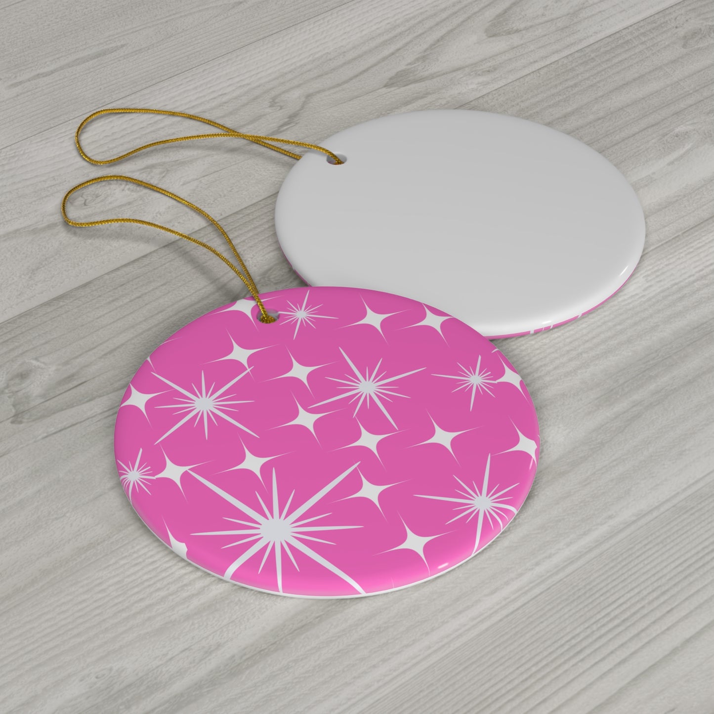 Midcentury Modern Celestial Stars Pink Ceramic Ornament