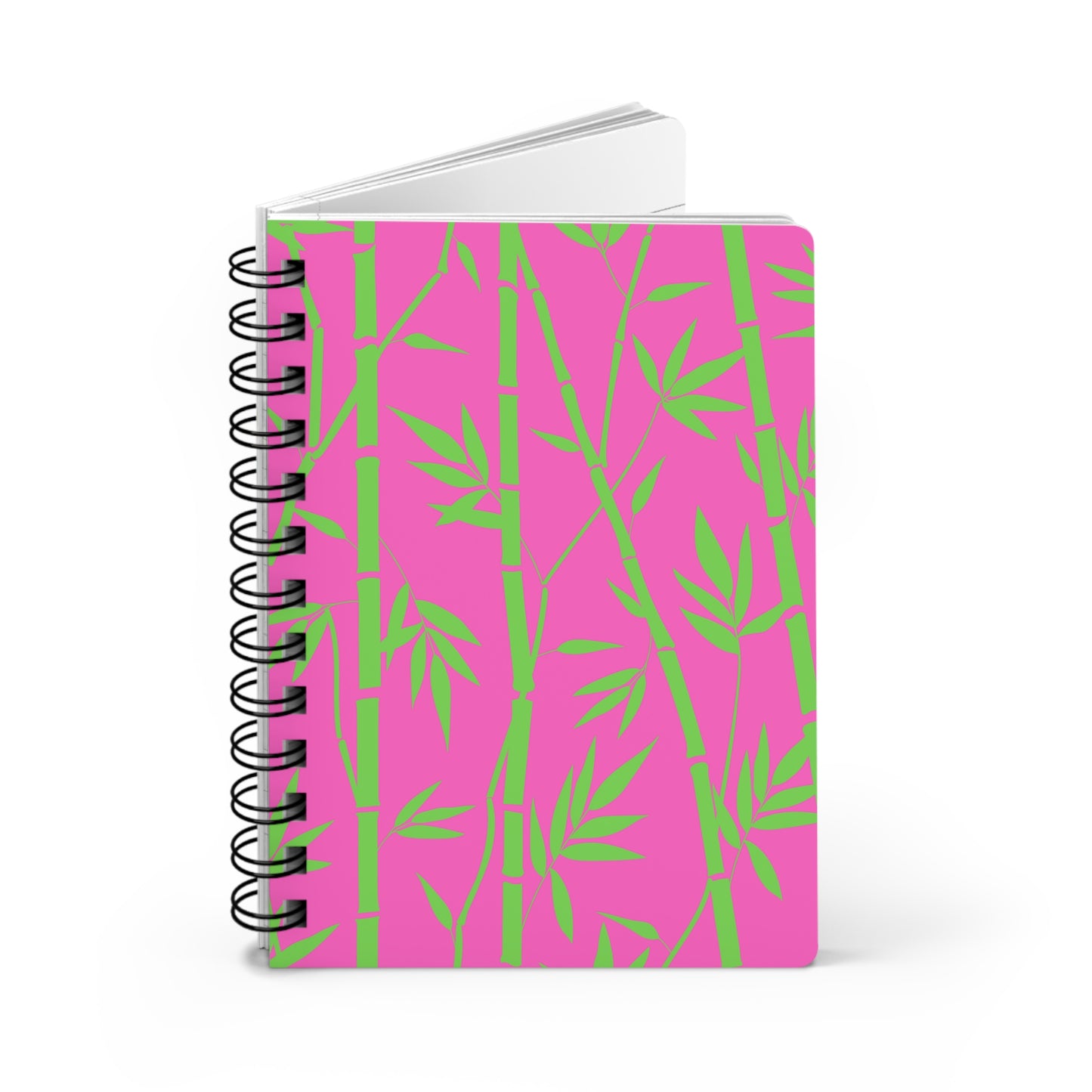 Bamboo Zen Meditation Garden Hot Pink Lime Green Decorative Writing Sketch Inspiration Spiral Bound Journal