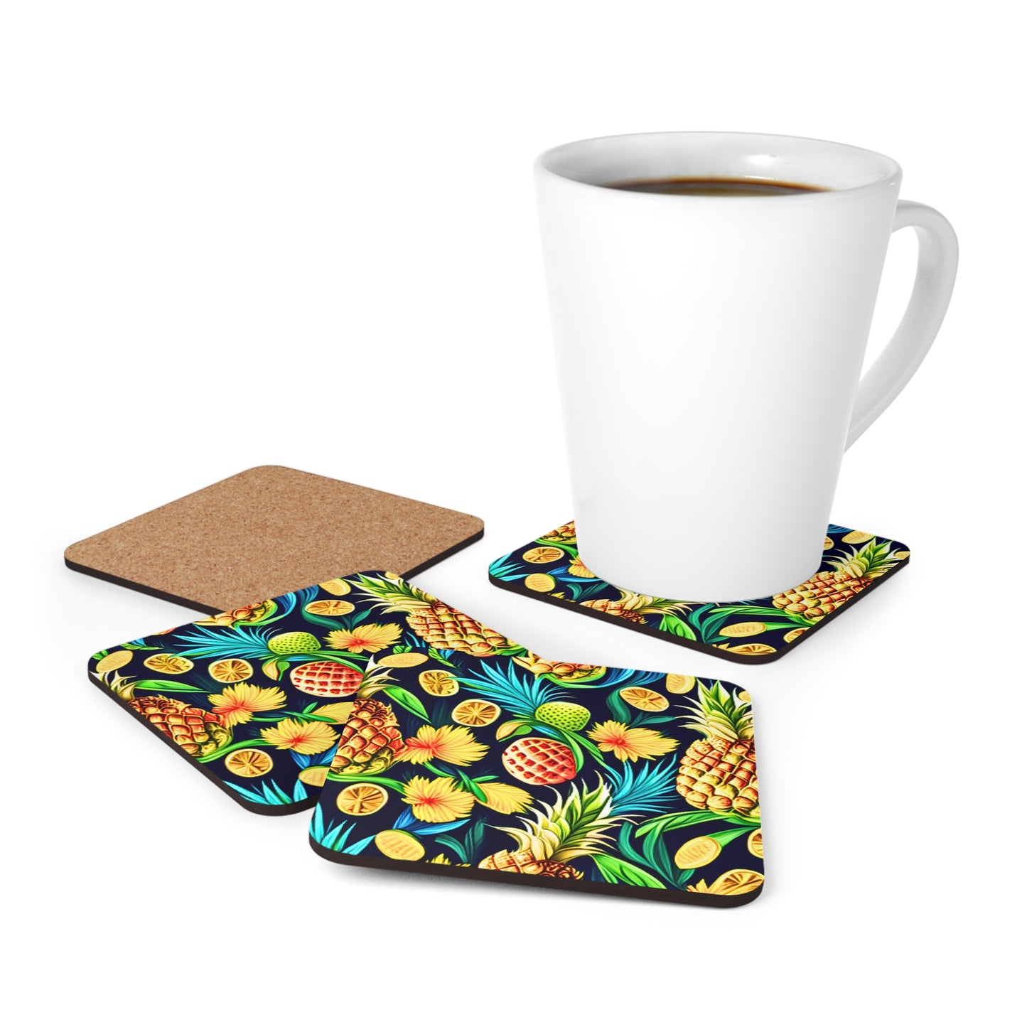 Pineapple Salad Midcentury Modern Kitsch Cocktail Party Beverage Entertaining Corkwood Coaster Set
