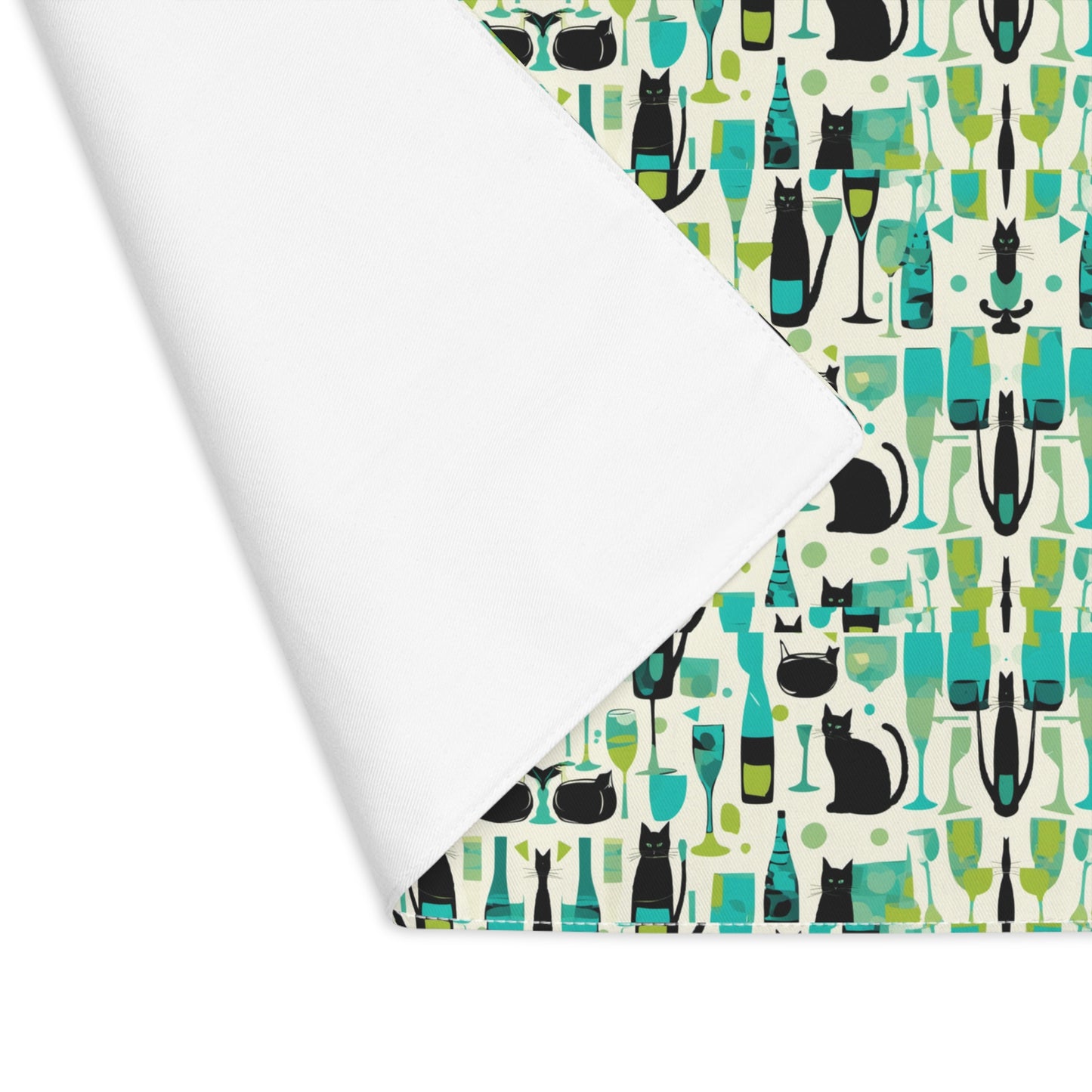 Cocktail Time Darling Midcentury Modern Atomic Black Cat Pattern Dining Decorative Tablescape Design Placemat, 1pc
