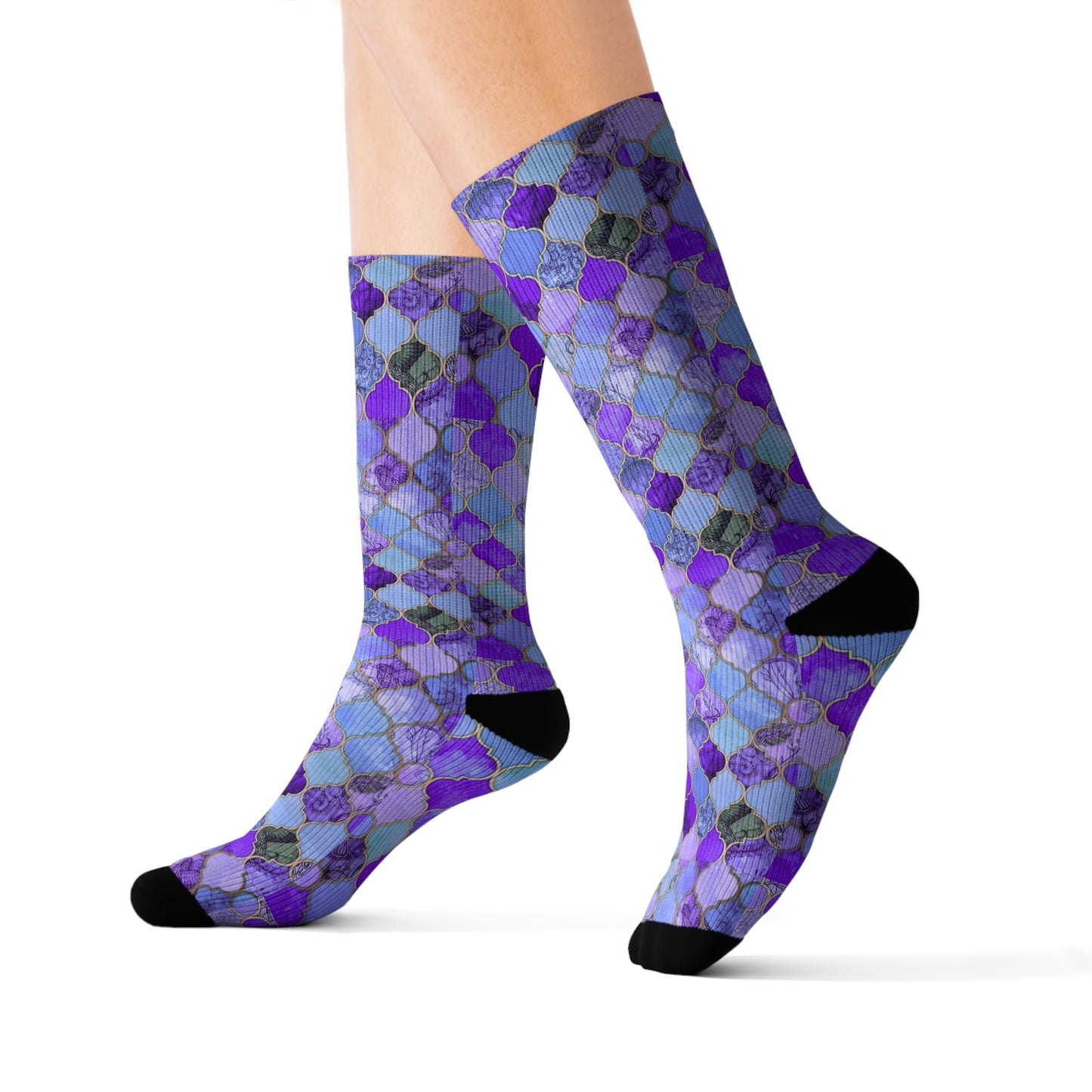 Royal Purple Arabesque Tile Marrakech Moroccan Sublimation Socks