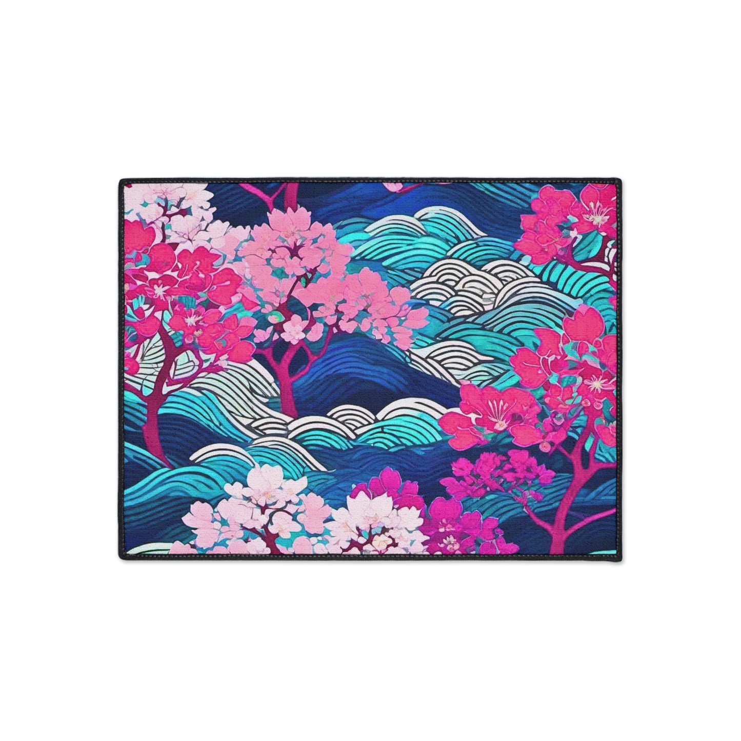 Kyoto Cherry Blossom Wood Block Pattern Japanese Welcome Door Home Indoor Outdoor Heavy Duty Floor Mat