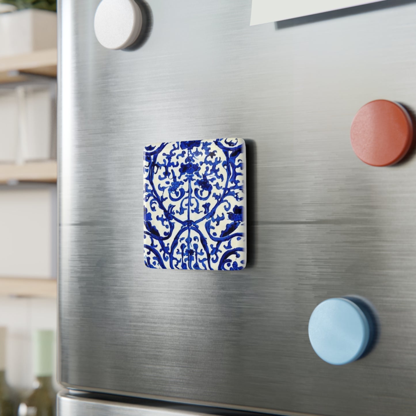Portuguese Blue and White Tile Porcelain Magnet, Square