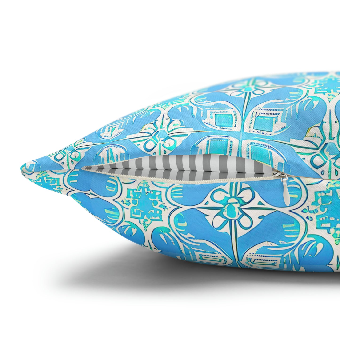 Greek Villa Tile Pattern Travel Island Turquoise Decorative Spun Polyester Pillowcase