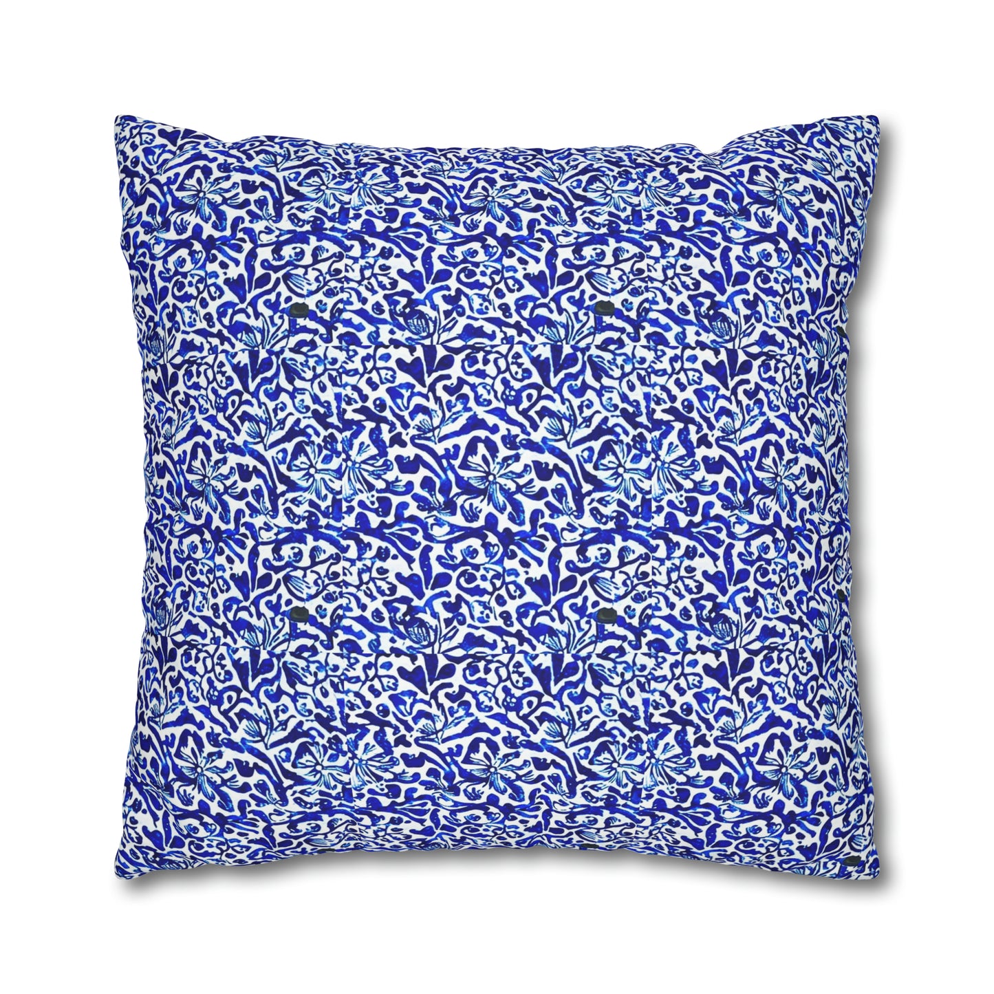 Blue Caribbean Sea Tile Cobalt Blue and White Coastal Decorative Spun Polyester Pillow Cover